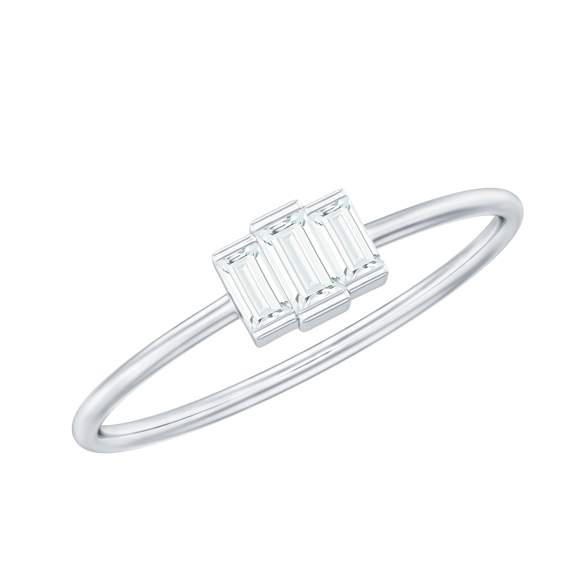 Minimalist Baguette Cut Moissanite 3 Stone Promise Ring