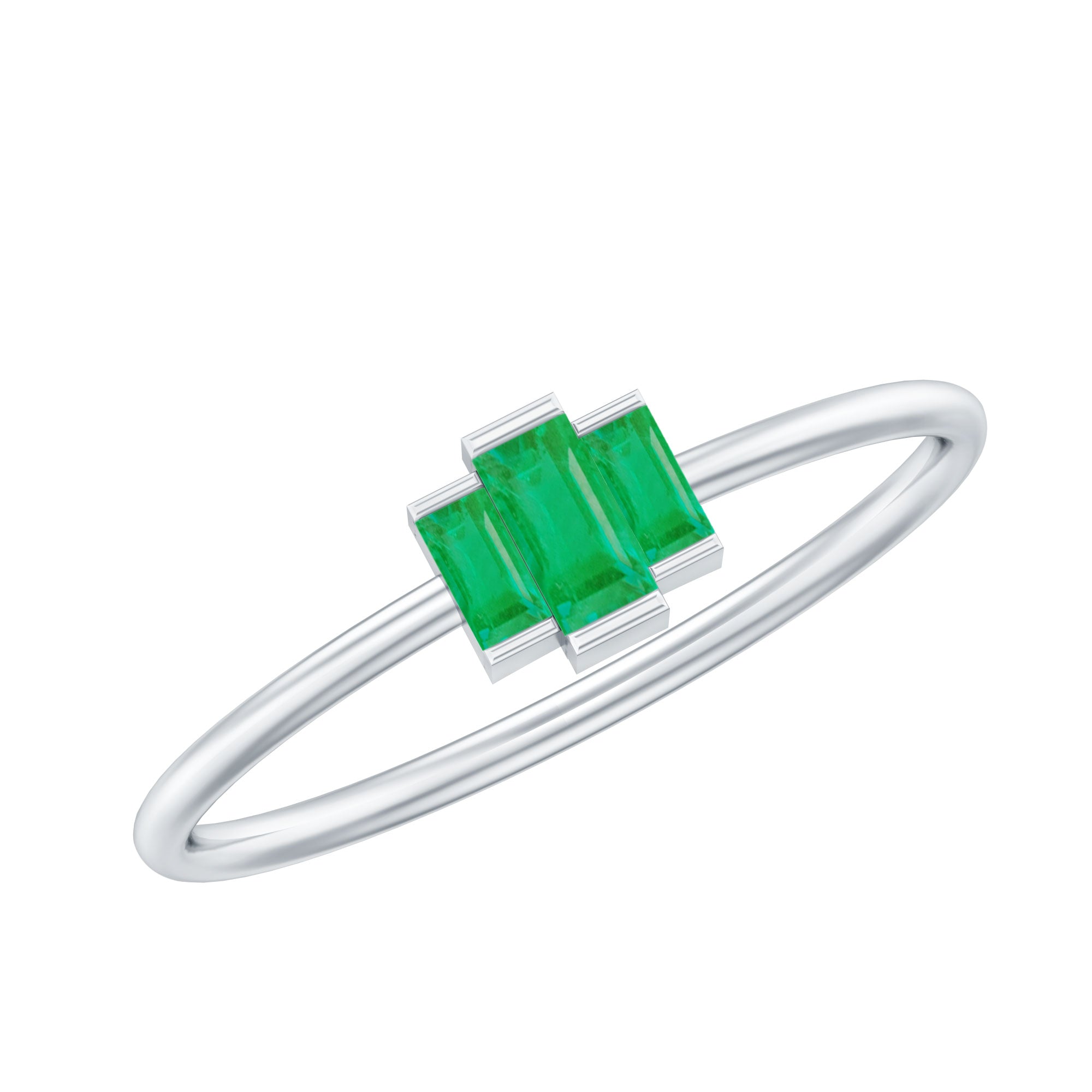 Baguette Cut Natural Emerald Three Stone Ring