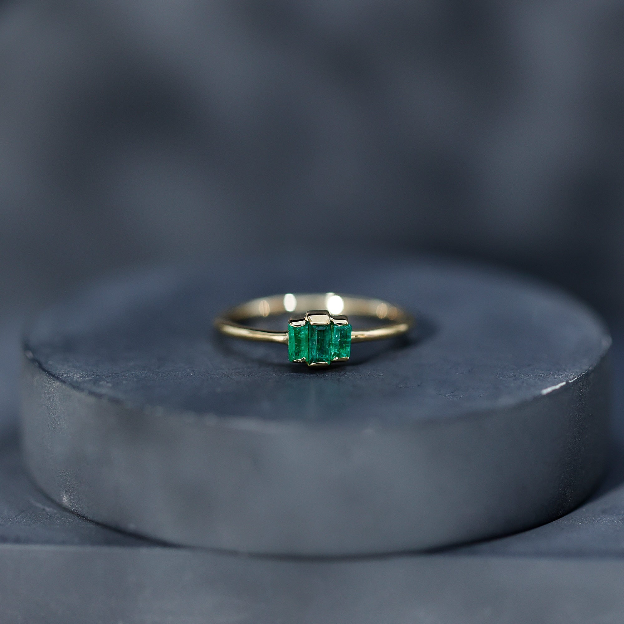 Baguette Cut Natural Emerald Three Stone Ring AAA - Rosec Jewels