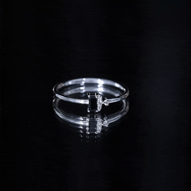 Dainty Promise Ring with Octagon Cut Black Spinel and Diamond AAA - Rosec Jewels