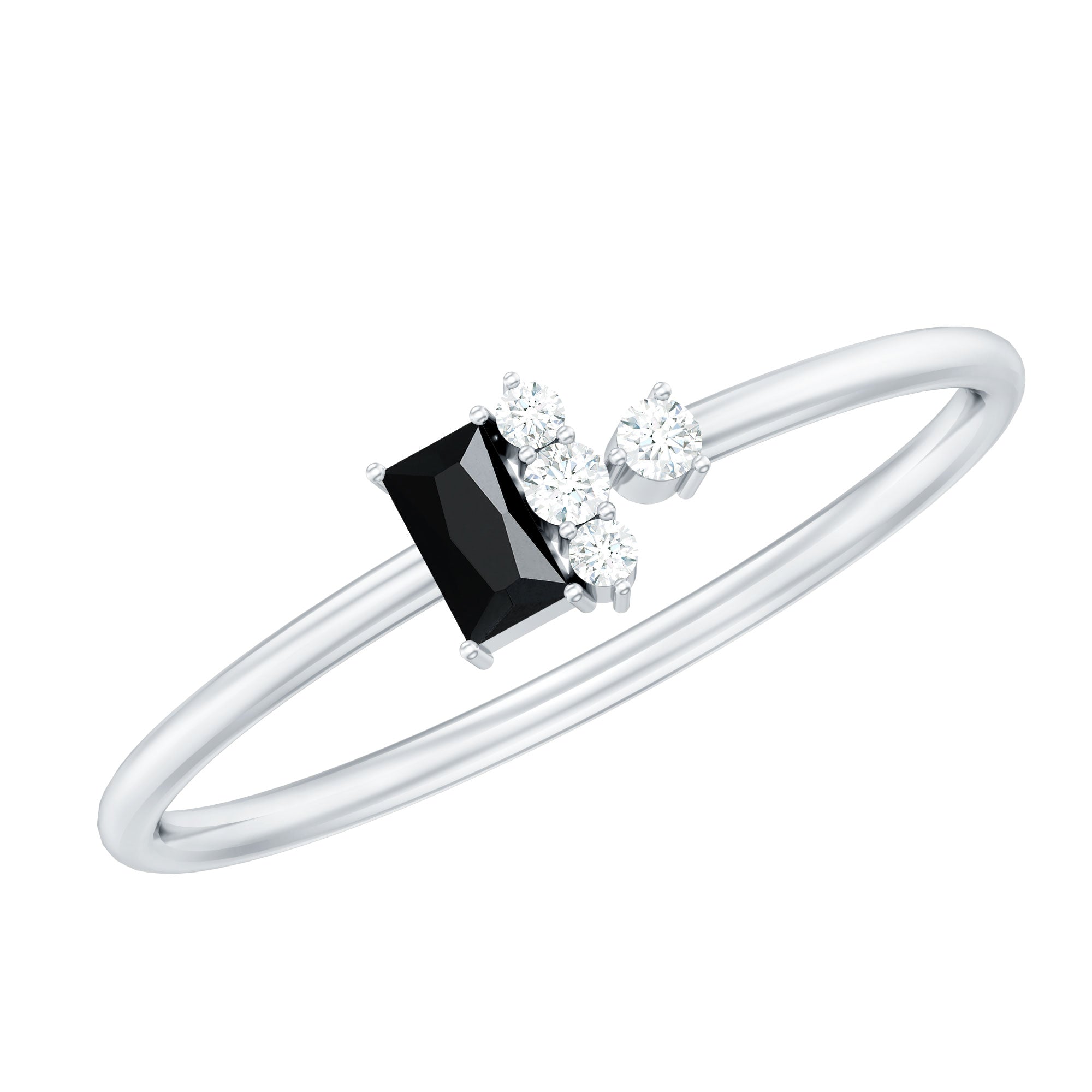 Dainty Promise Ring with Octagon Cut Black Spinel and Diamond AAA - Rosec Jewels