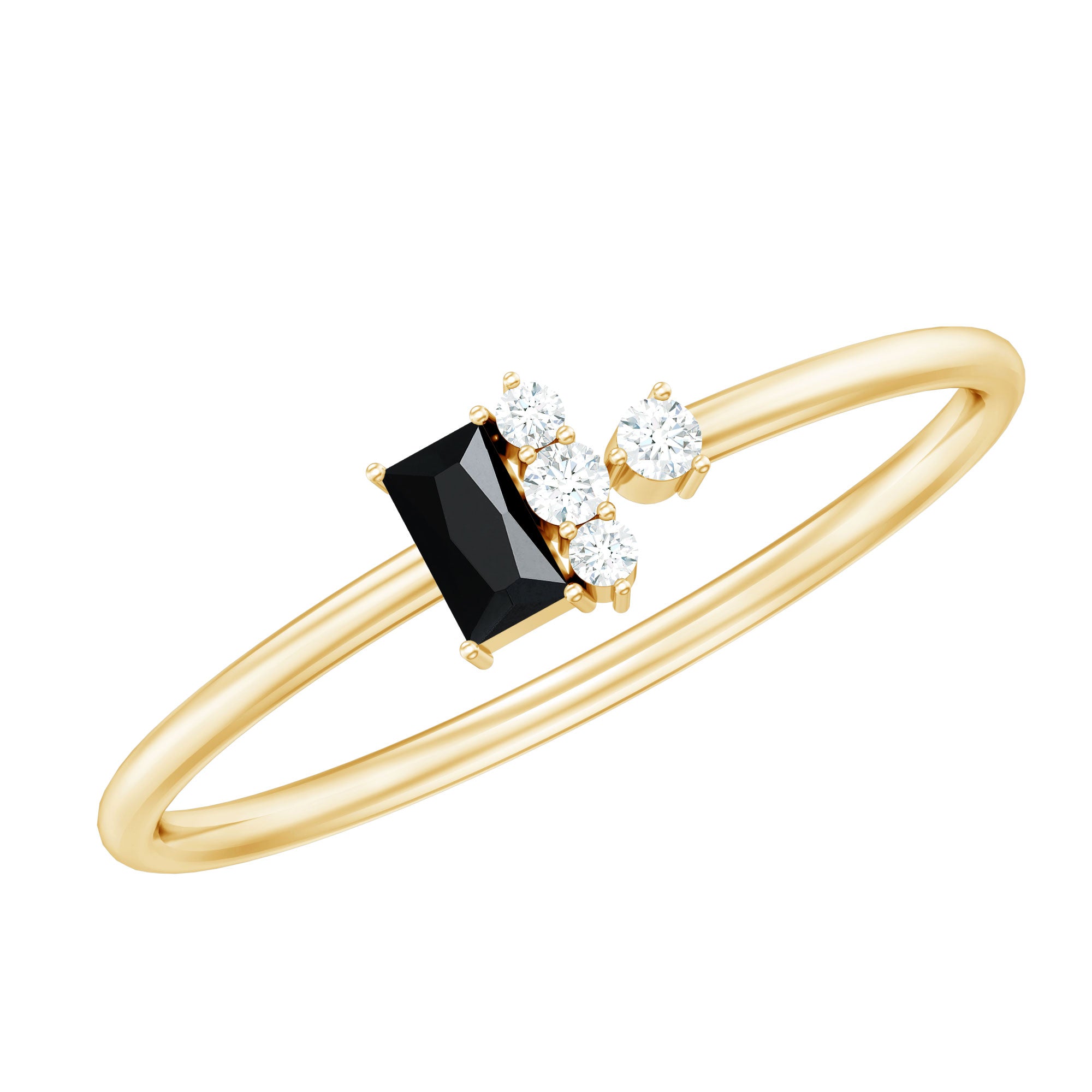 Dainty Promise Ring with Octagon Cut Black Spinel and Diamond AAA - Rosec Jewels