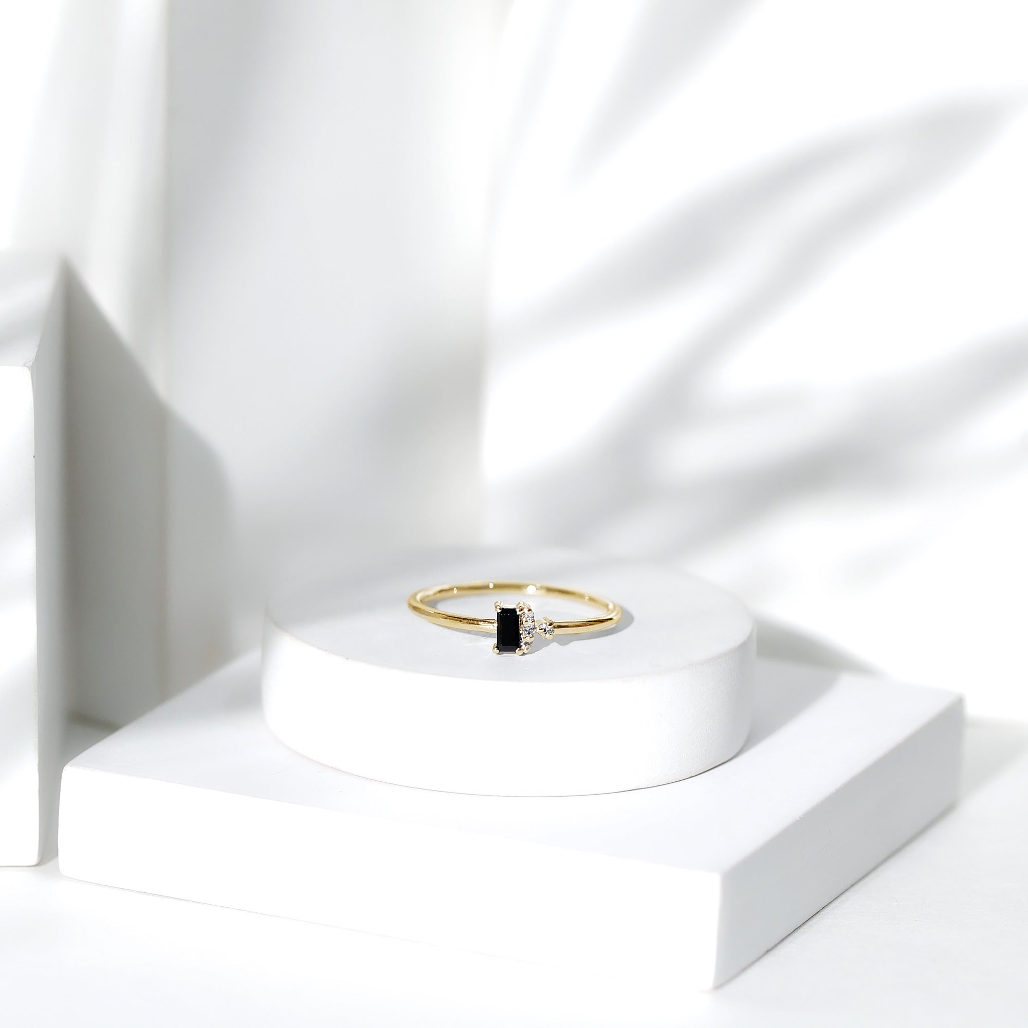 Dainty Promise Ring with Octagon Cut Black Spinel and Diamond AAA - Rosec Jewels