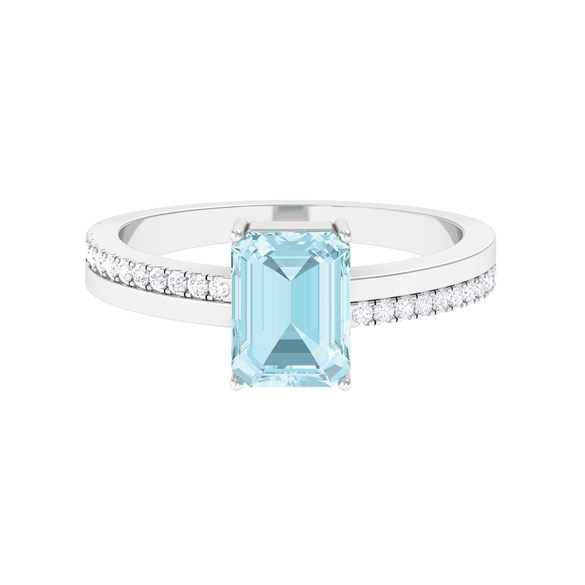 Solitaire Engagement Ring with Emerald Cut Sky Blue Topaz and Diamond