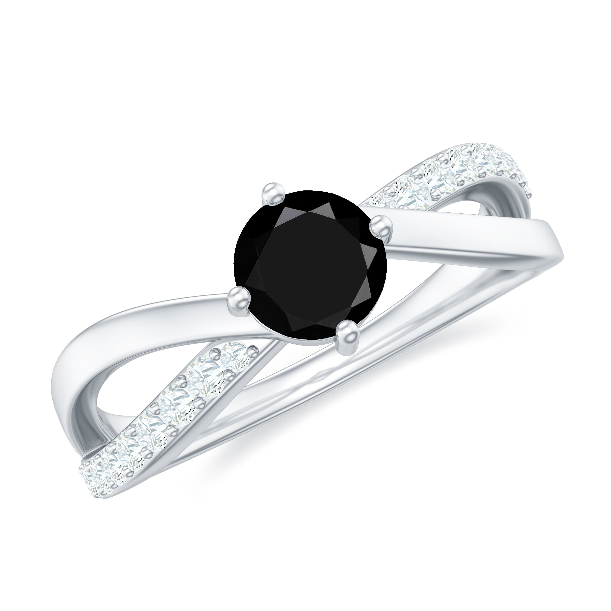 5mm Round Black Onyx Solitaire Infinity Ring with Diamond AAA - Rosec Jewels
