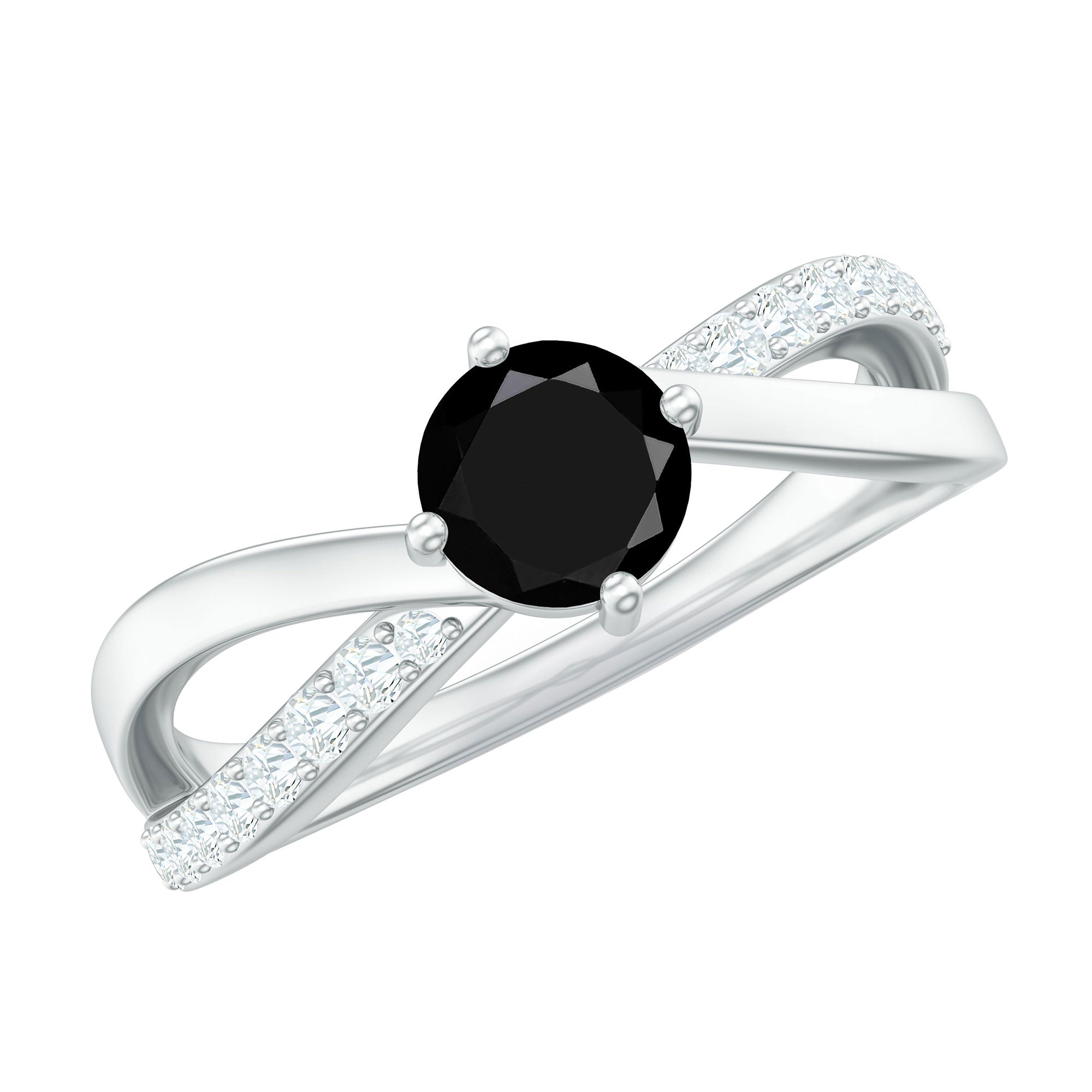 1/2 CT Black Spinel Solitaire and Diamond Infinity Ring