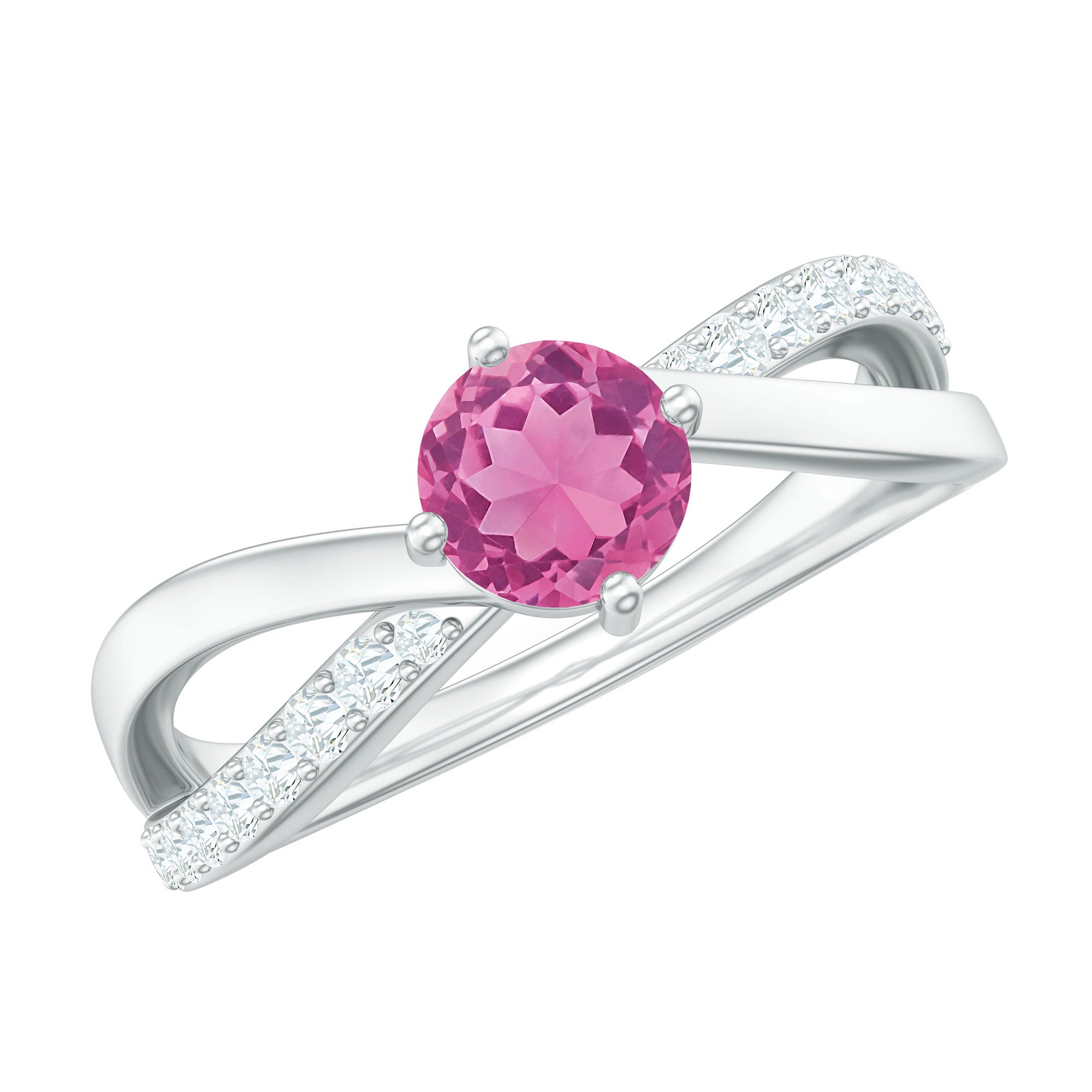 1/2 CT Pink Tourmaline Solitaire and Diamond Infinity Ring AAA - Rosec Jewels