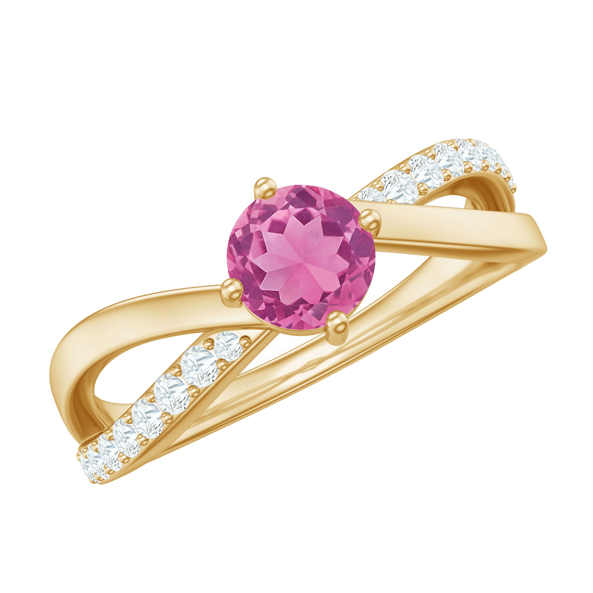1/2 CT Pink Tourmaline Solitaire and Diamond Infinity Ring AAA - Rosec Jewels