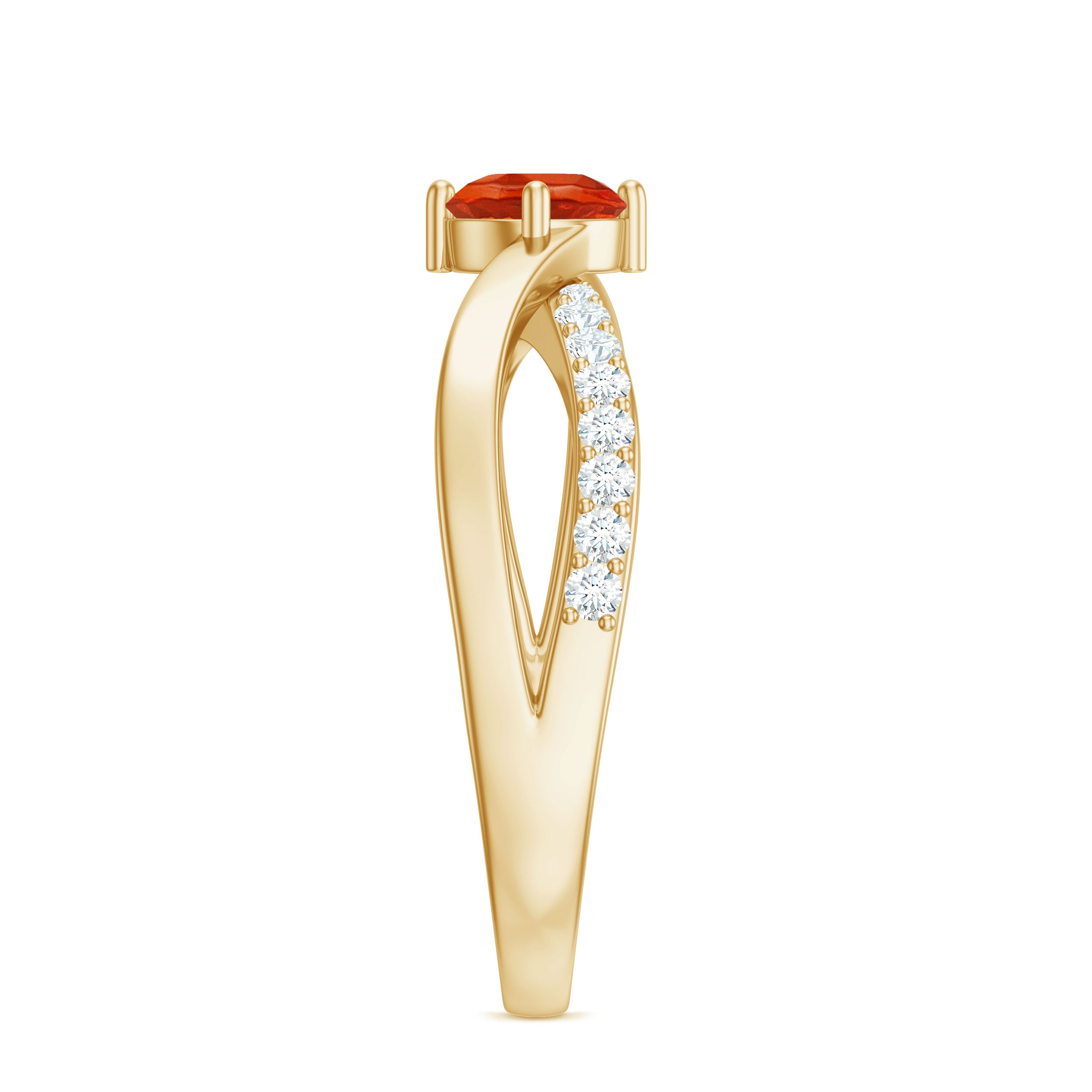1/2 CT Fire Opal Solitaire and Diamond Infinity Ring AAA - Rosec Jewels