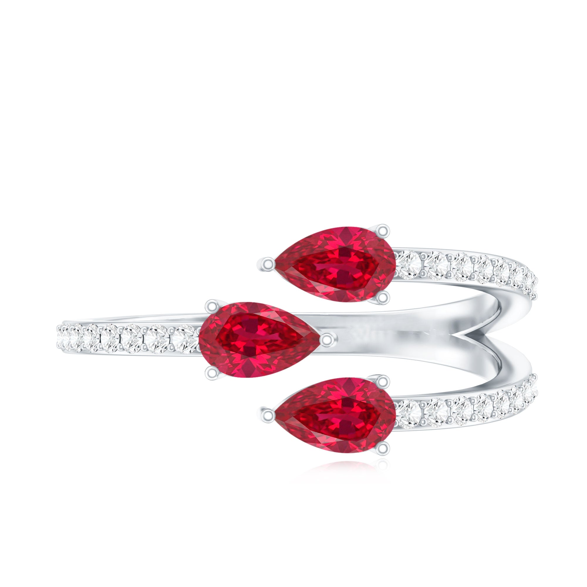 Pear Shaped Lab Grown Ruby 3 Stone Anniversary Ring AAAA - Rosec Jewels
