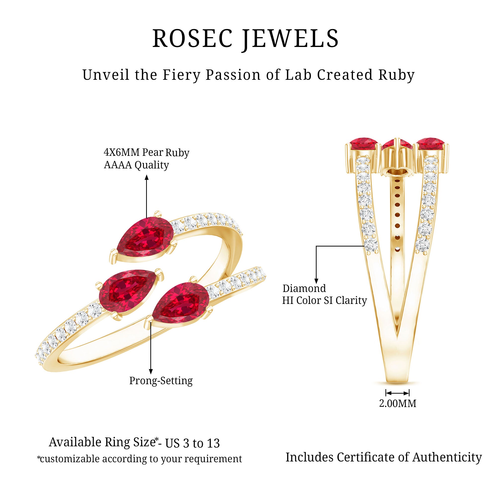 Pear Shaped Lab Grown Ruby 3 Stone Anniversary Ring AAAA - Rosec Jewels