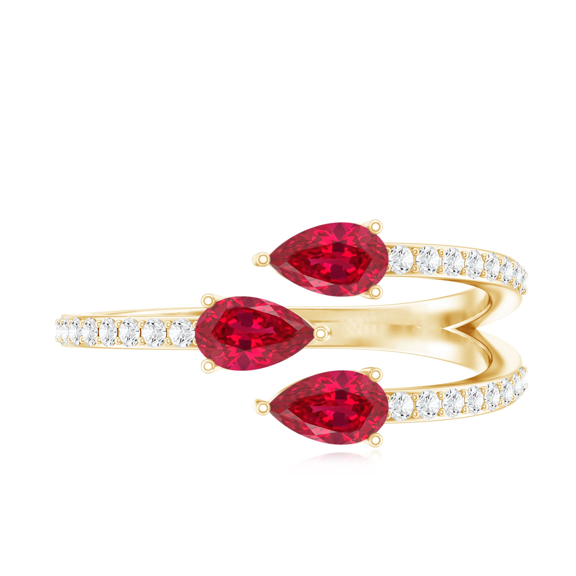 Pear Shaped Lab Grown Ruby 3 Stone Anniversary Ring AAAA - Rosec Jewels
