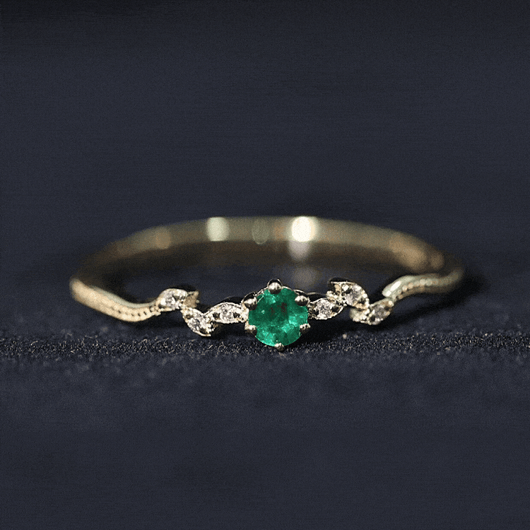 Rosec Jewels-Natural Emerald and Diamond Leaf Promise Ring