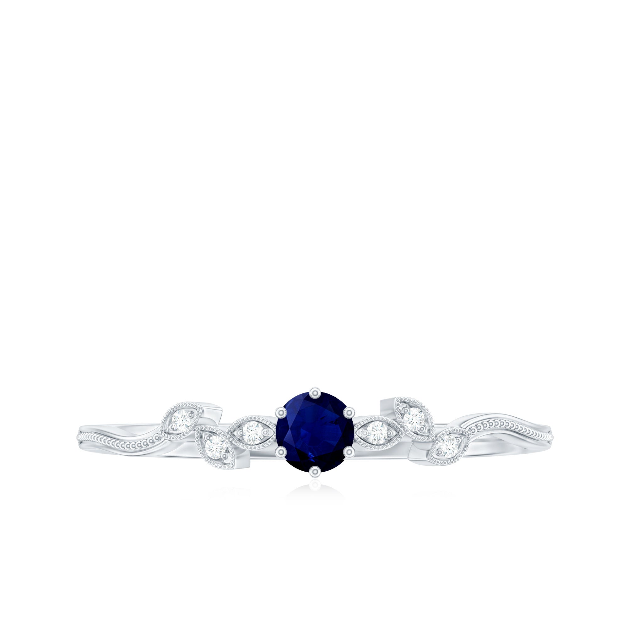 Rosec Jewels-Real Blue Sapphire and Diamond Leaf Inspired Promise Ring