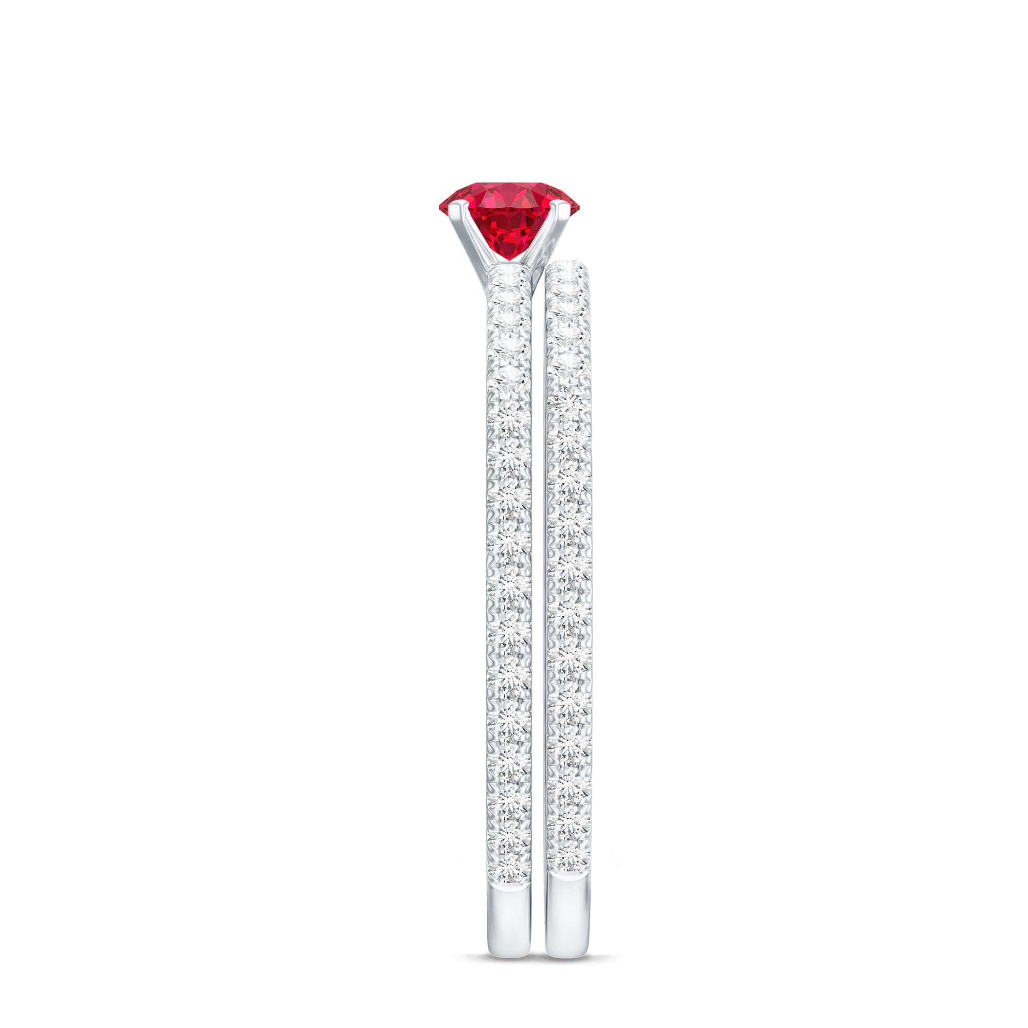 Simple Lab Created Ruby and Diamond Wedding Ring Set AAAA - Rosec Jewels