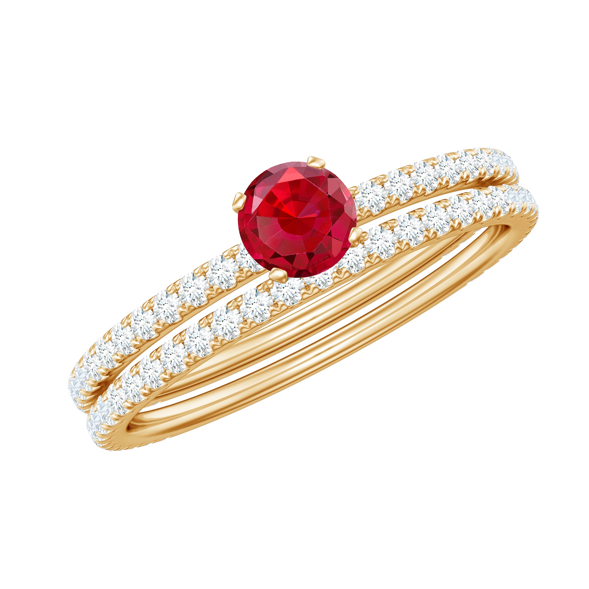 Rosec Jewels-Simple Lab Created Ruby and Diamond Wedding Ring Set