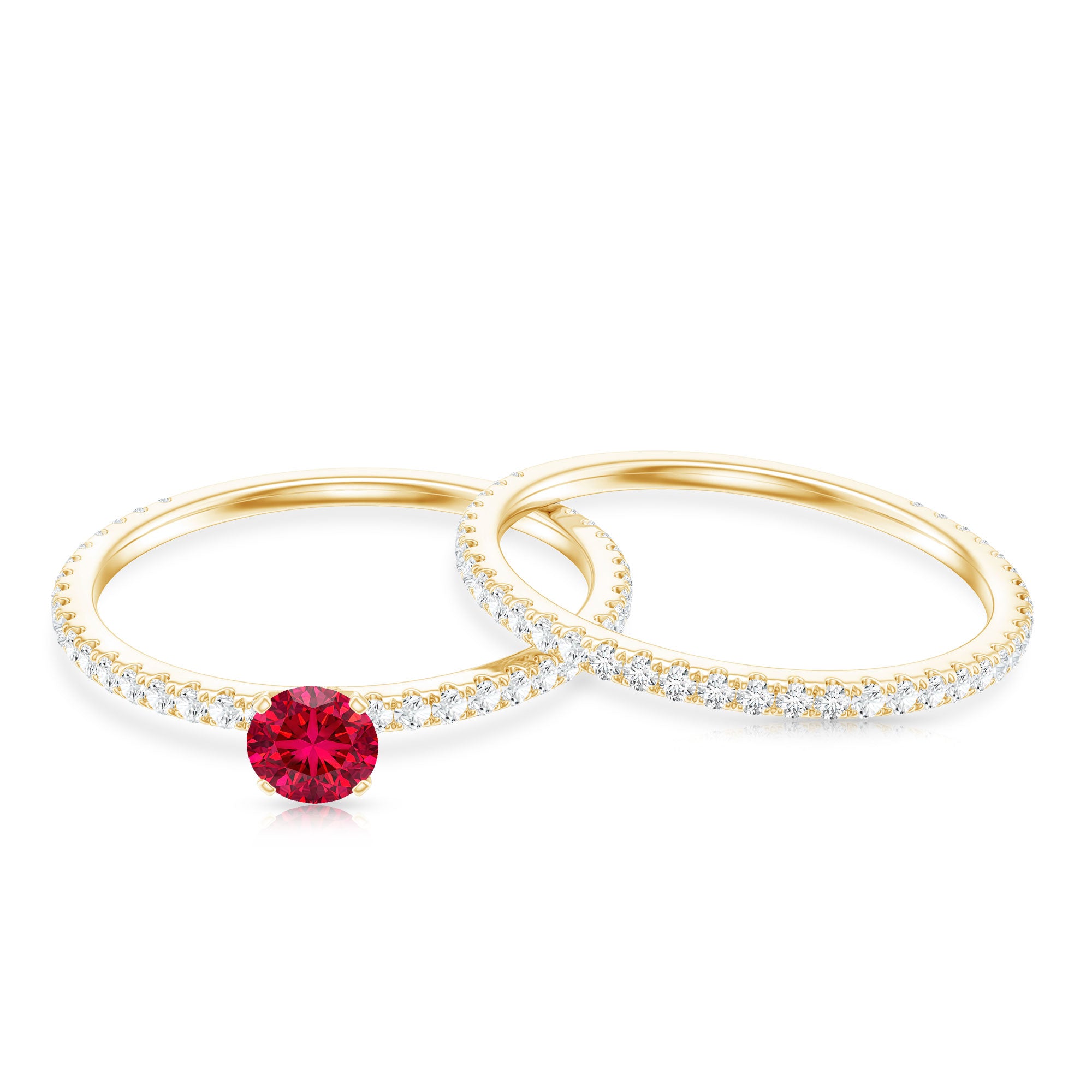 Simple Lab Created Ruby and Diamond Wedding Ring Set AAAA - Rosec Jewels