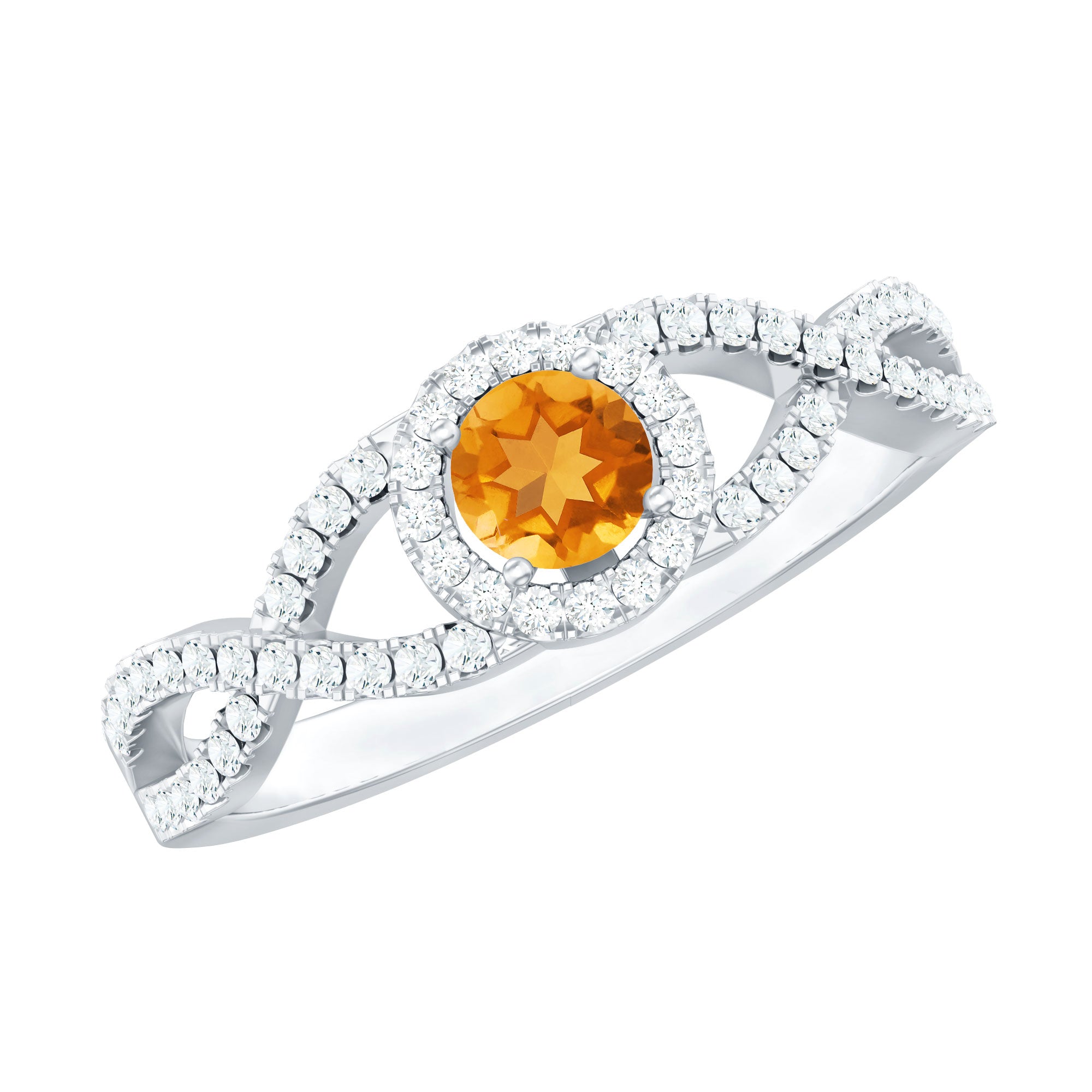 Natural Citrine Diamond Engagement Ring with Criss Cross Shank AAA - Rosec Jewels