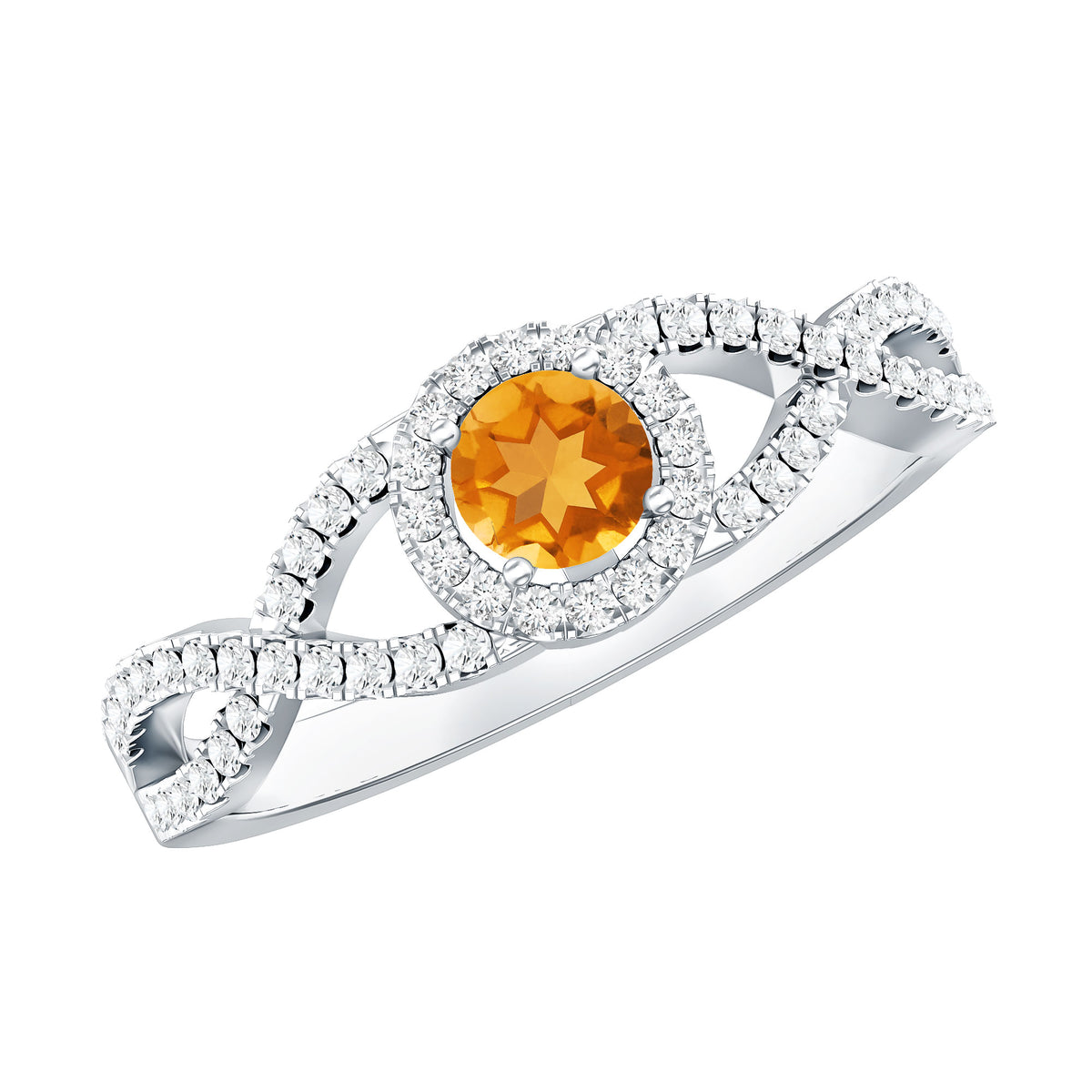 Natural Citrine Diamond Engagement Ring with Criss Cross Shank AAA - Rosec Jewels