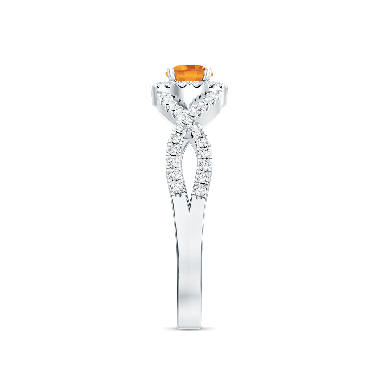 Natural Citrine Diamond Engagement Ring with Criss Cross Shank AAA - Rosec Jewels