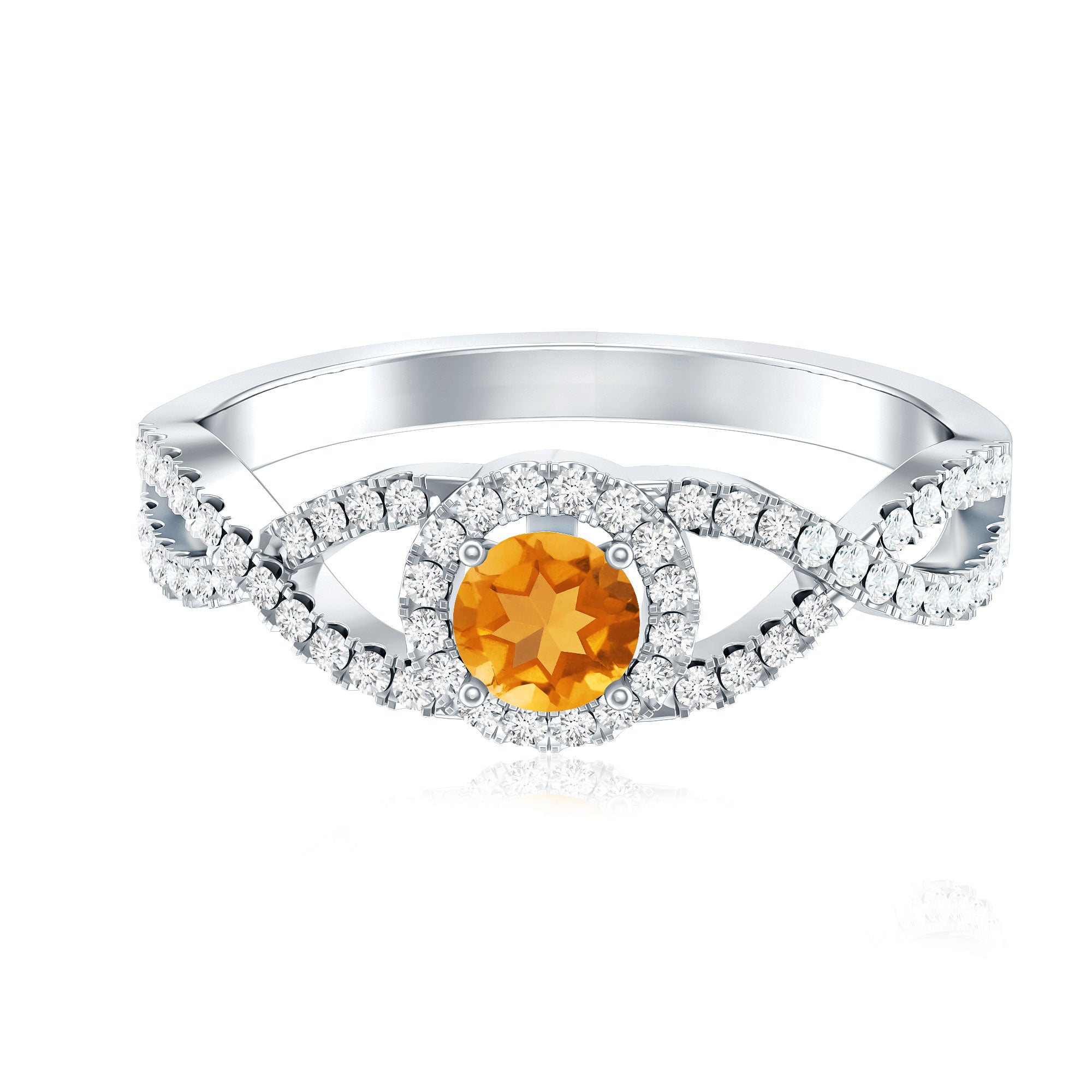 Natural Citrine Diamond Engagement Ring with Criss Cross Shank AAA - Rosec Jewels
