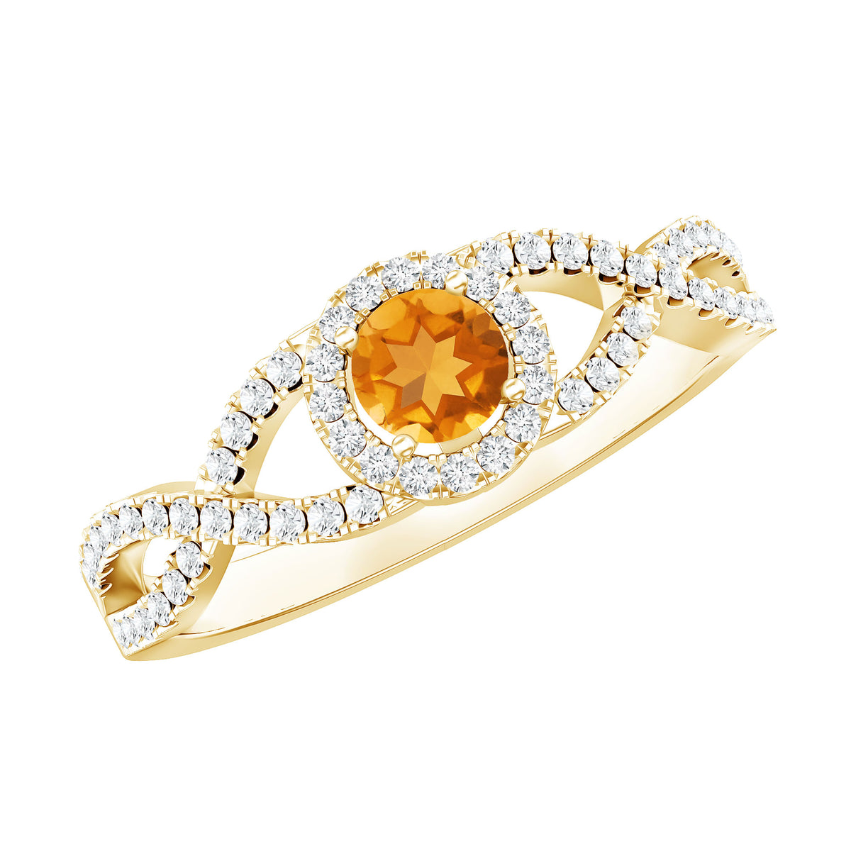 Natural Citrine Diamond Engagement Ring with Criss Cross Shank AAA - Rosec Jewels