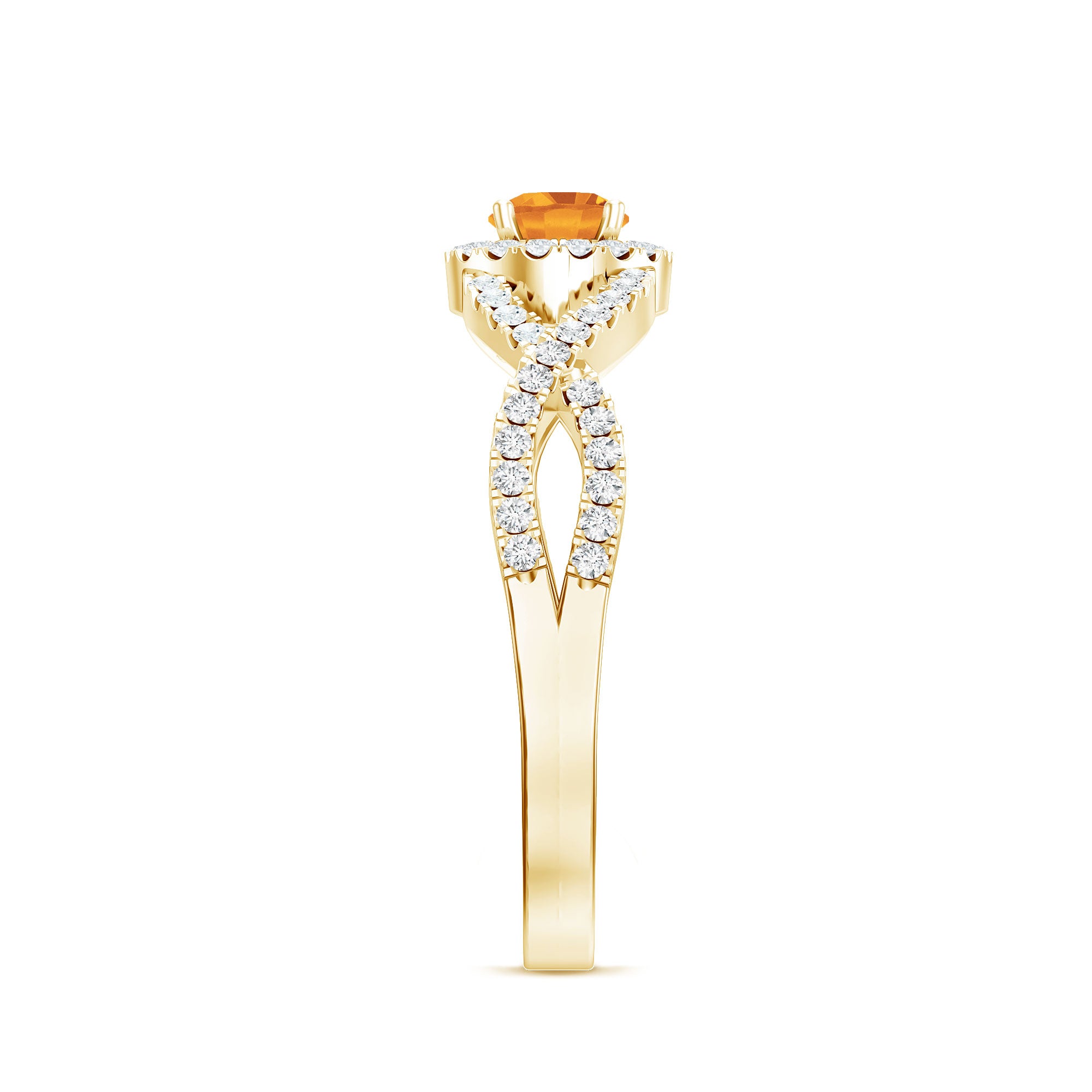 Natural Citrine Diamond Engagement Ring with Criss Cross Shank AAA - Rosec Jewels