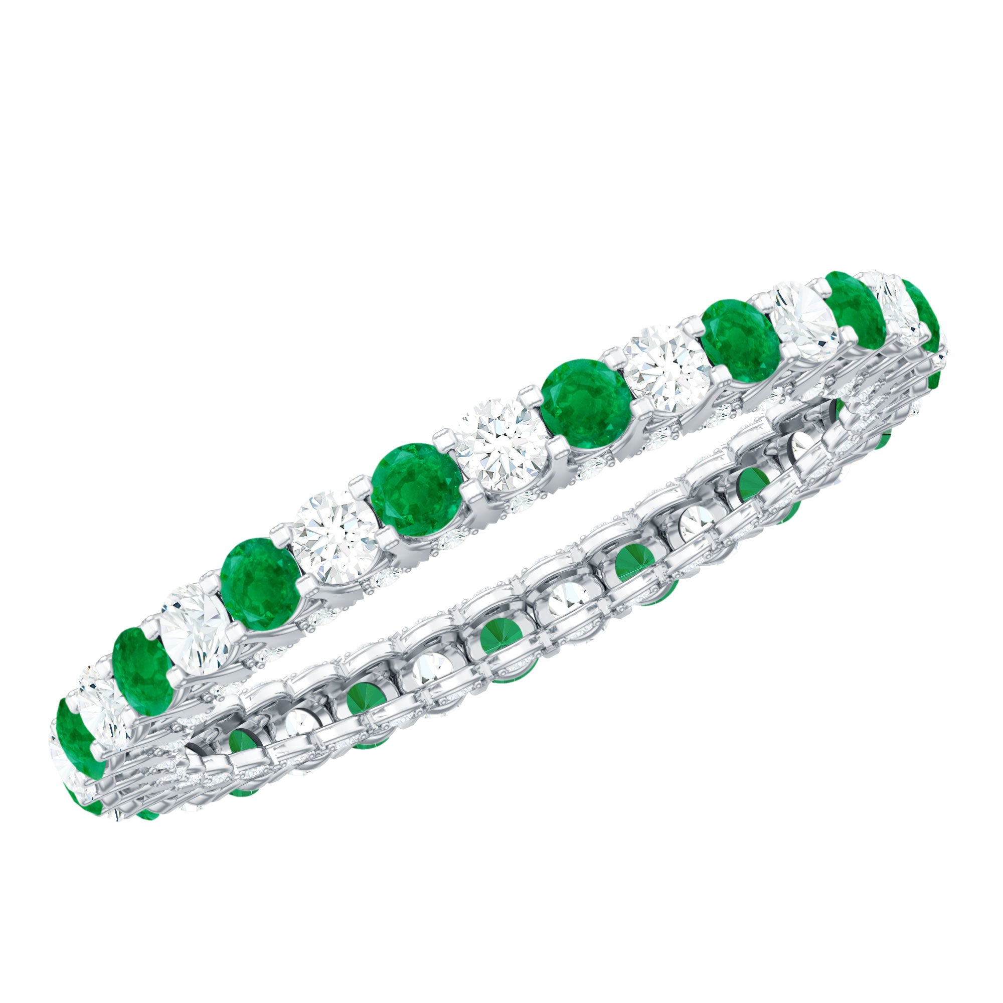 Alternate Round Emerald and Diamond Eternity Stackable Ring