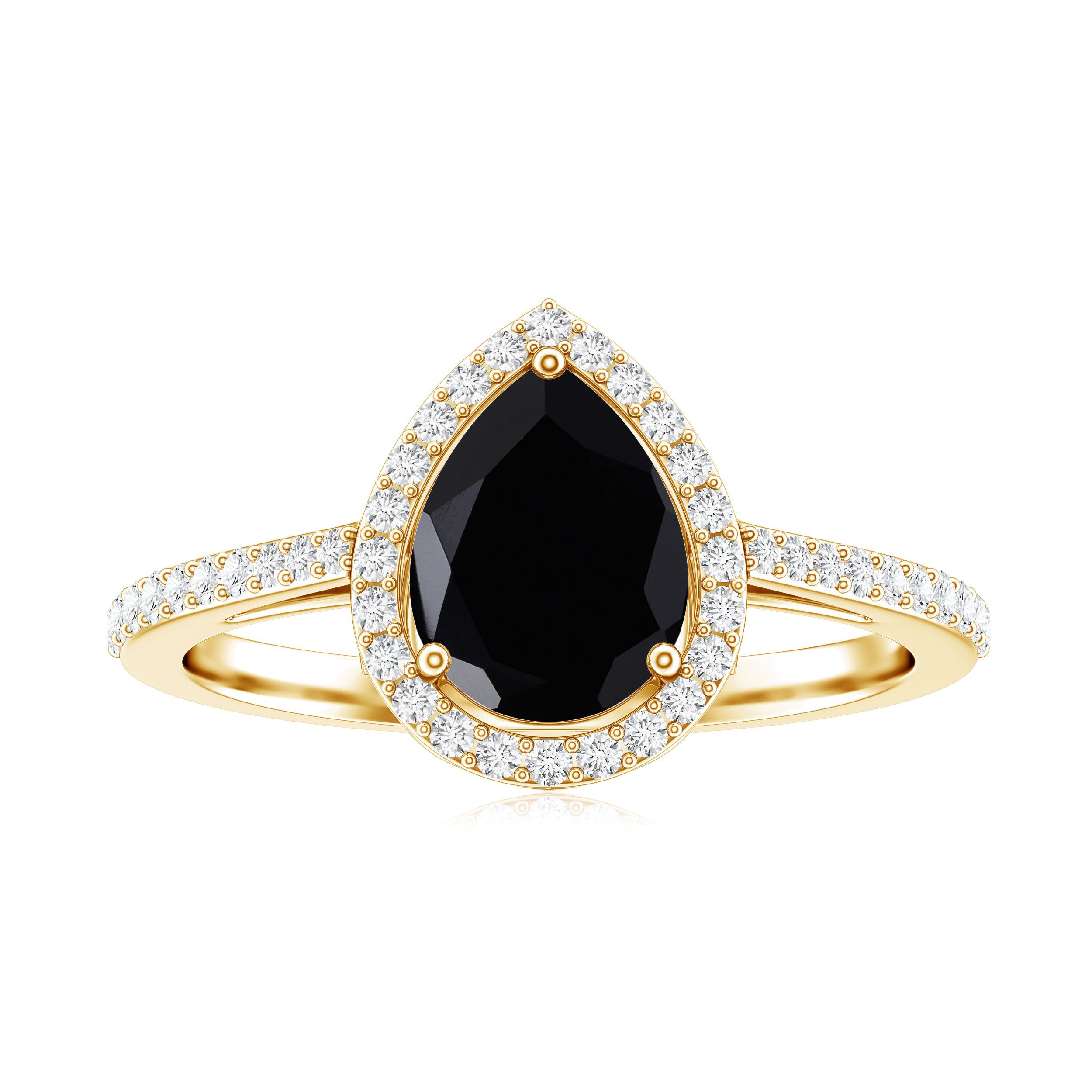 Natural Black Spinel Teardrop Engagement Ring with Diamond Halo AAA - Rosec Jewels