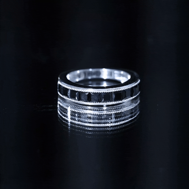 Princess Cut Black Spinel Half Eternity Band Ring AAA - Rosec Jewels