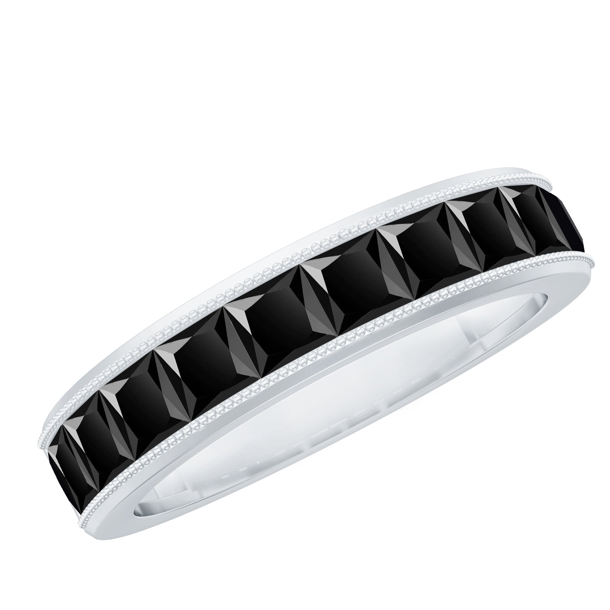 Princess Cut Black Spinel Half Eternity Band Ring AAA - Rosec Jewels
