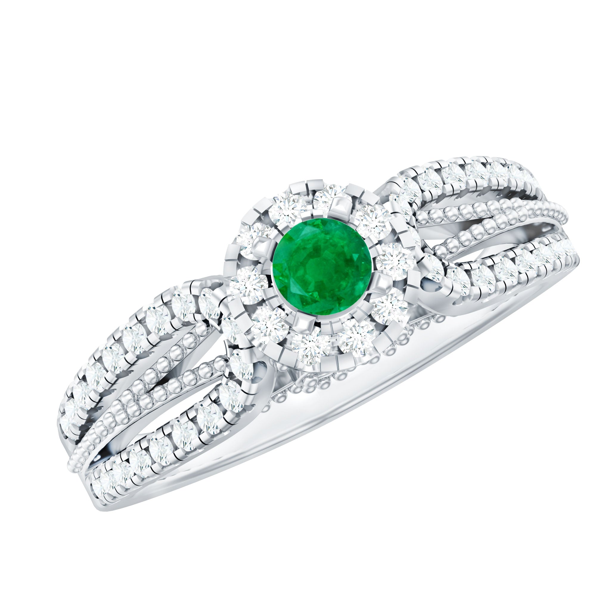 Natural Emerald Vintage Looking Engagement Ring with Diamond