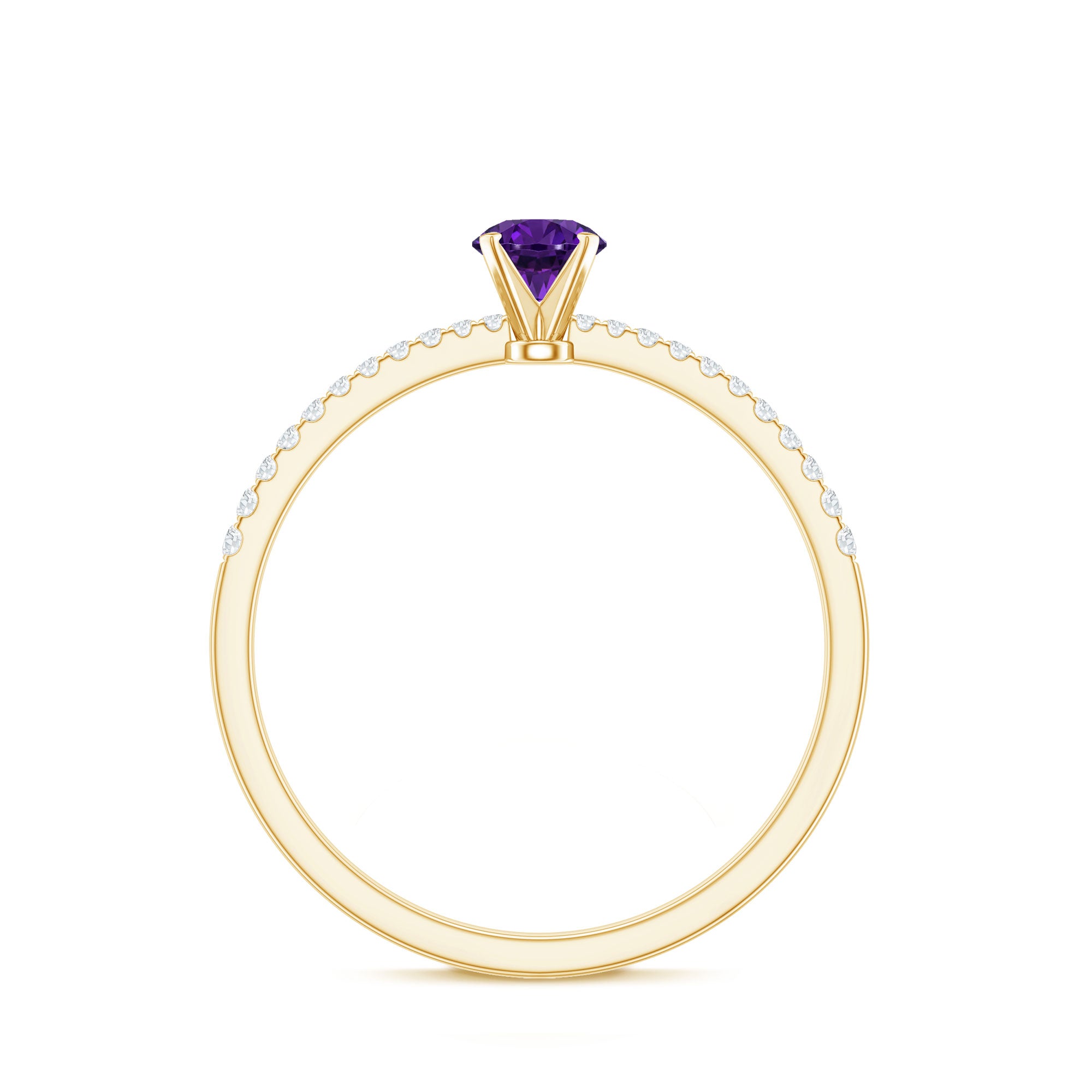 Real Amethyst Promise Ring with Diamond for Women AAA - Rosec Jewels