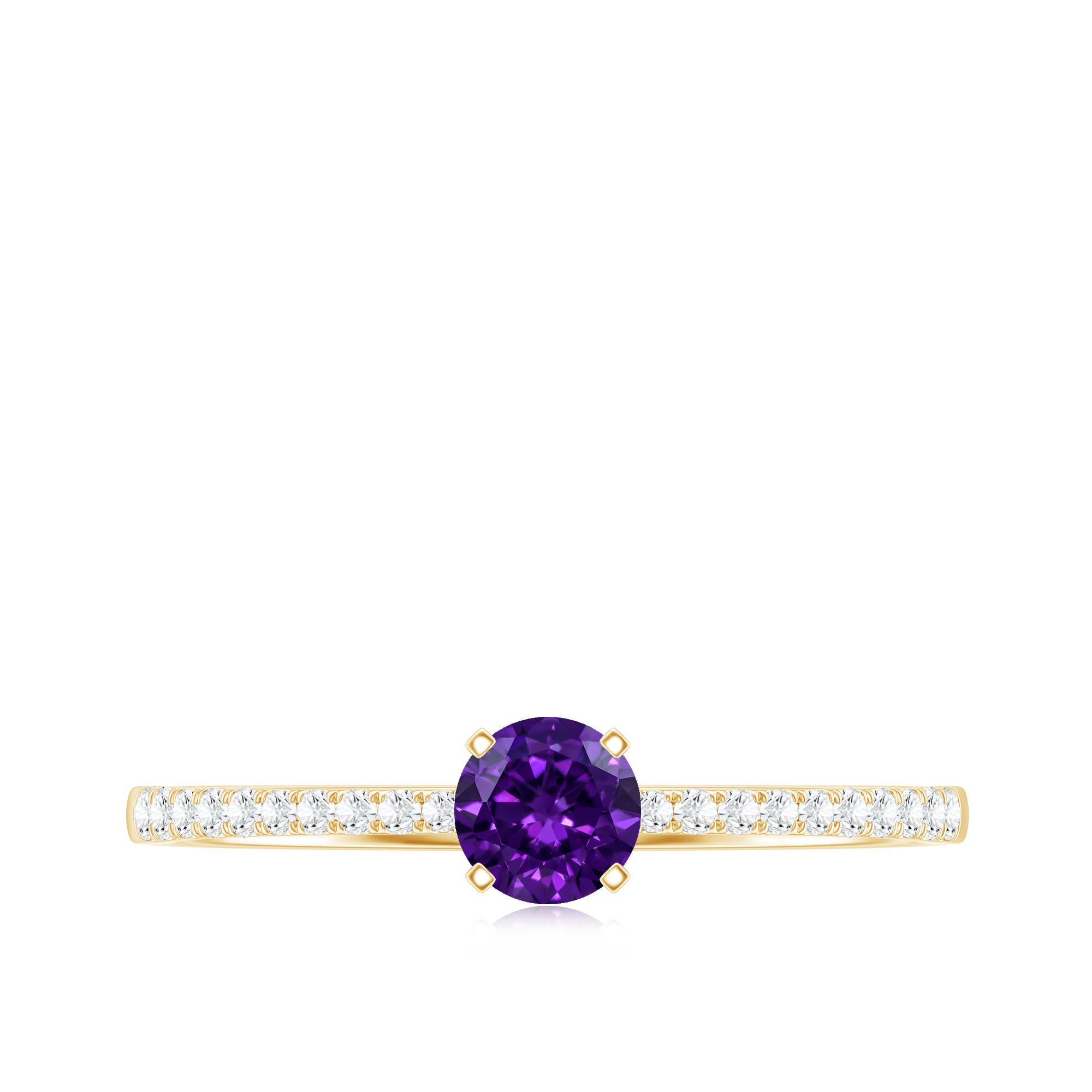Real Amethyst Promise Ring with Diamond for Women AAA - Rosec Jewels