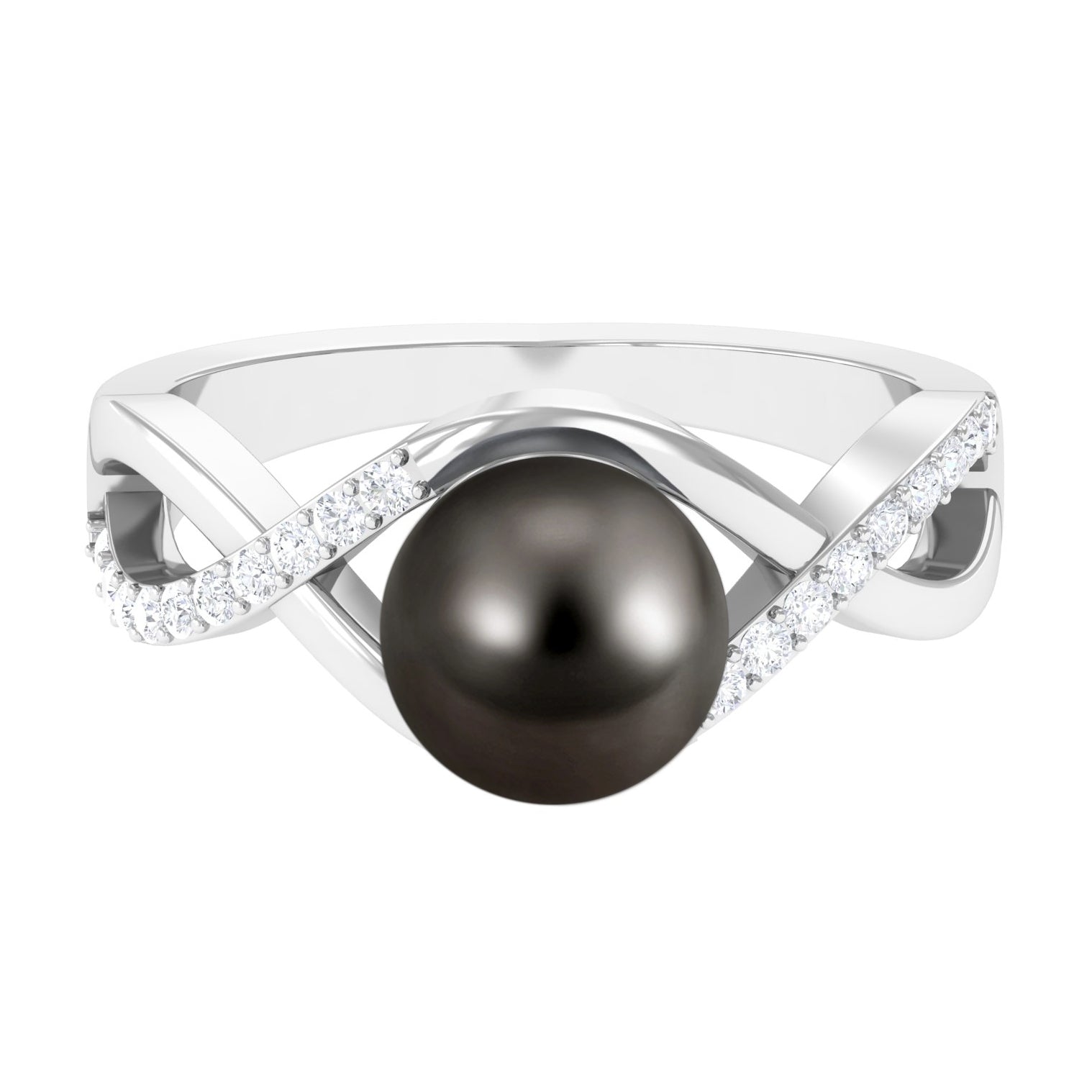 Rosec Jewels-Tahitian Pearl Crossover Diamond Infinity Engagement Ring