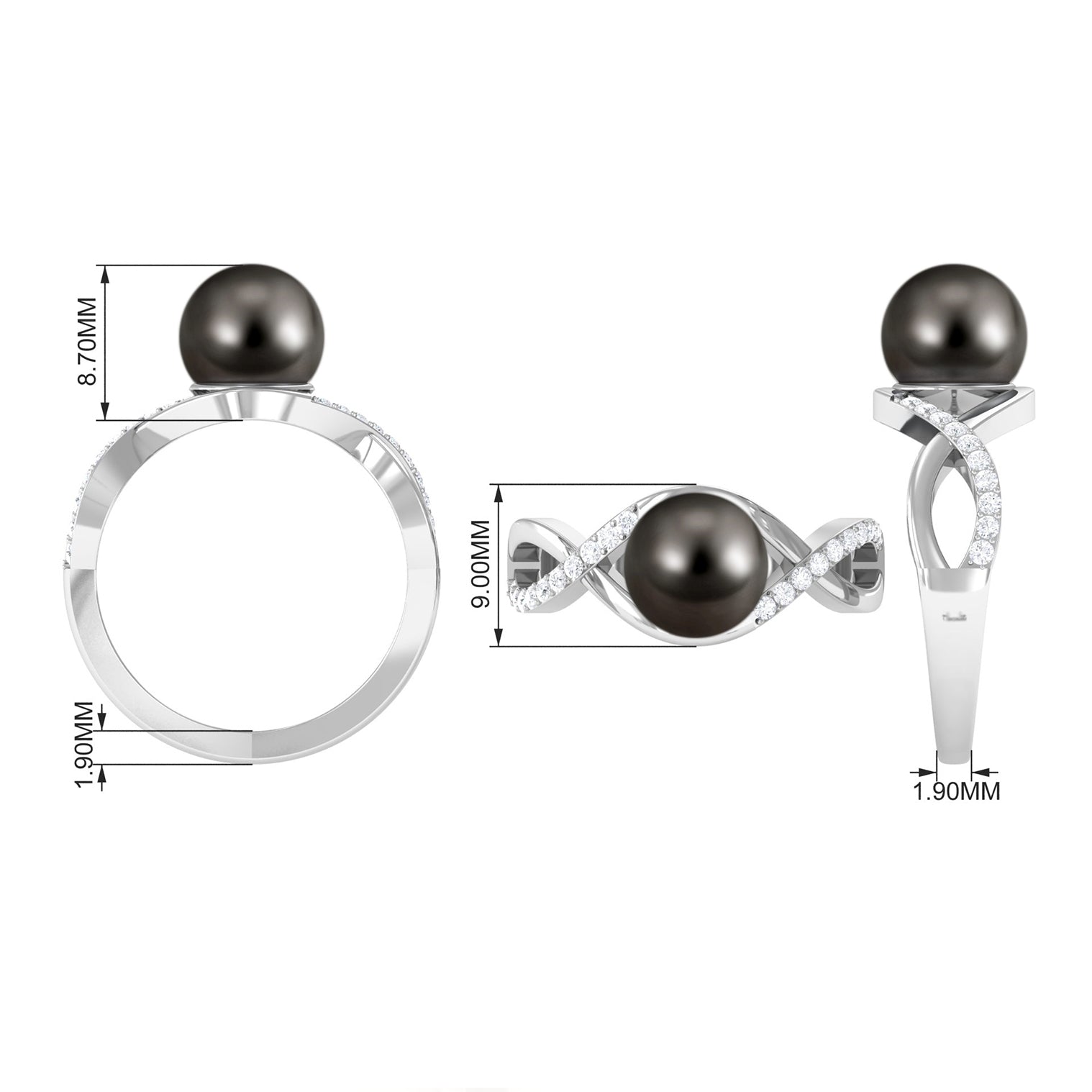 Rosec Jewels-Tahitian Pearl Crossover Diamond Infinity Engagement Ring
