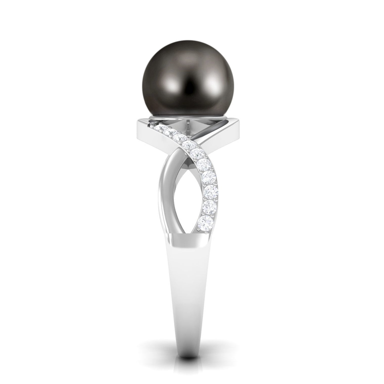 Rosec Jewels-Tahitian Pearl Crossover Diamond Infinity Engagement Ring