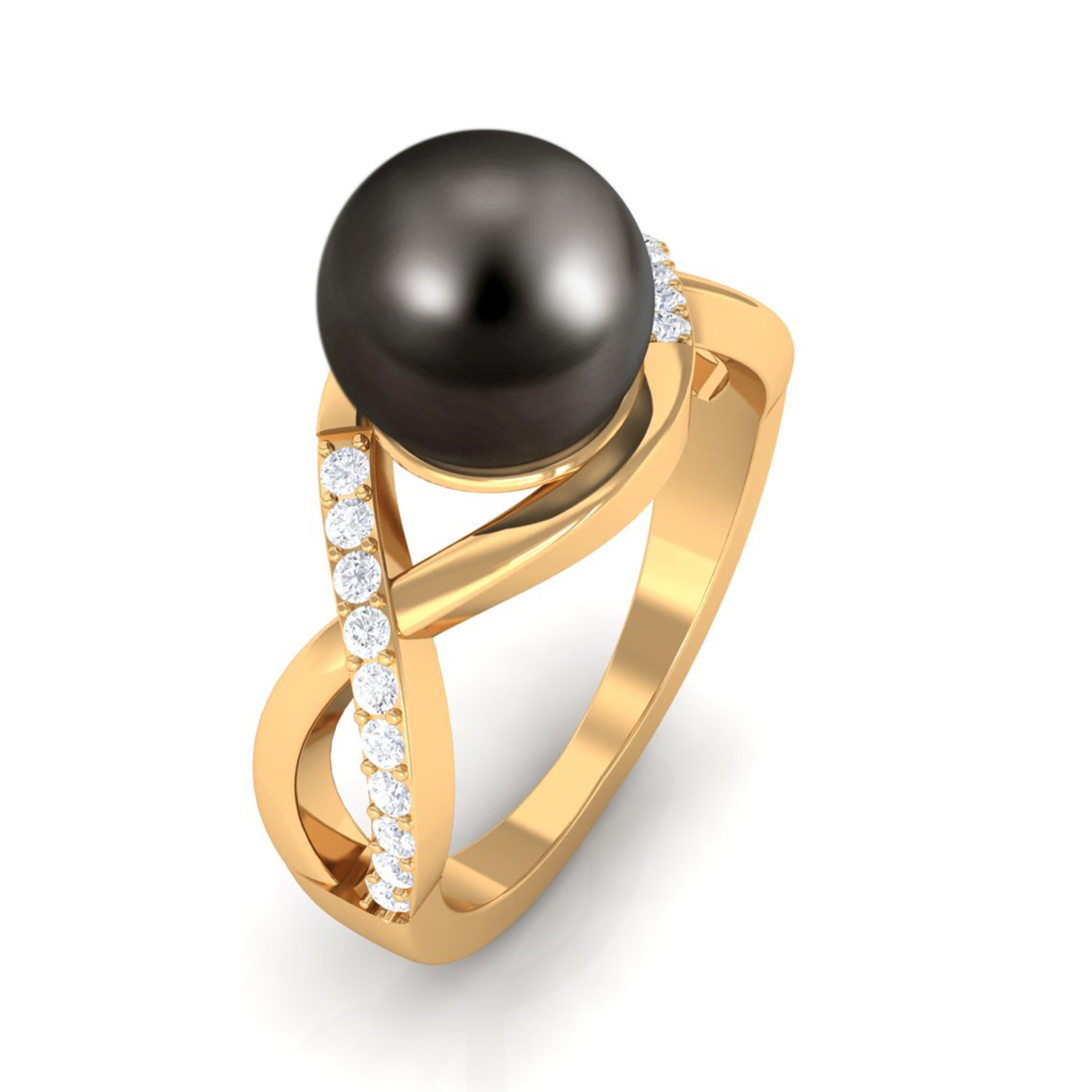 Rosec Jewels-Tahitian Pearl Crossover Diamond Infinity Engagement Ring