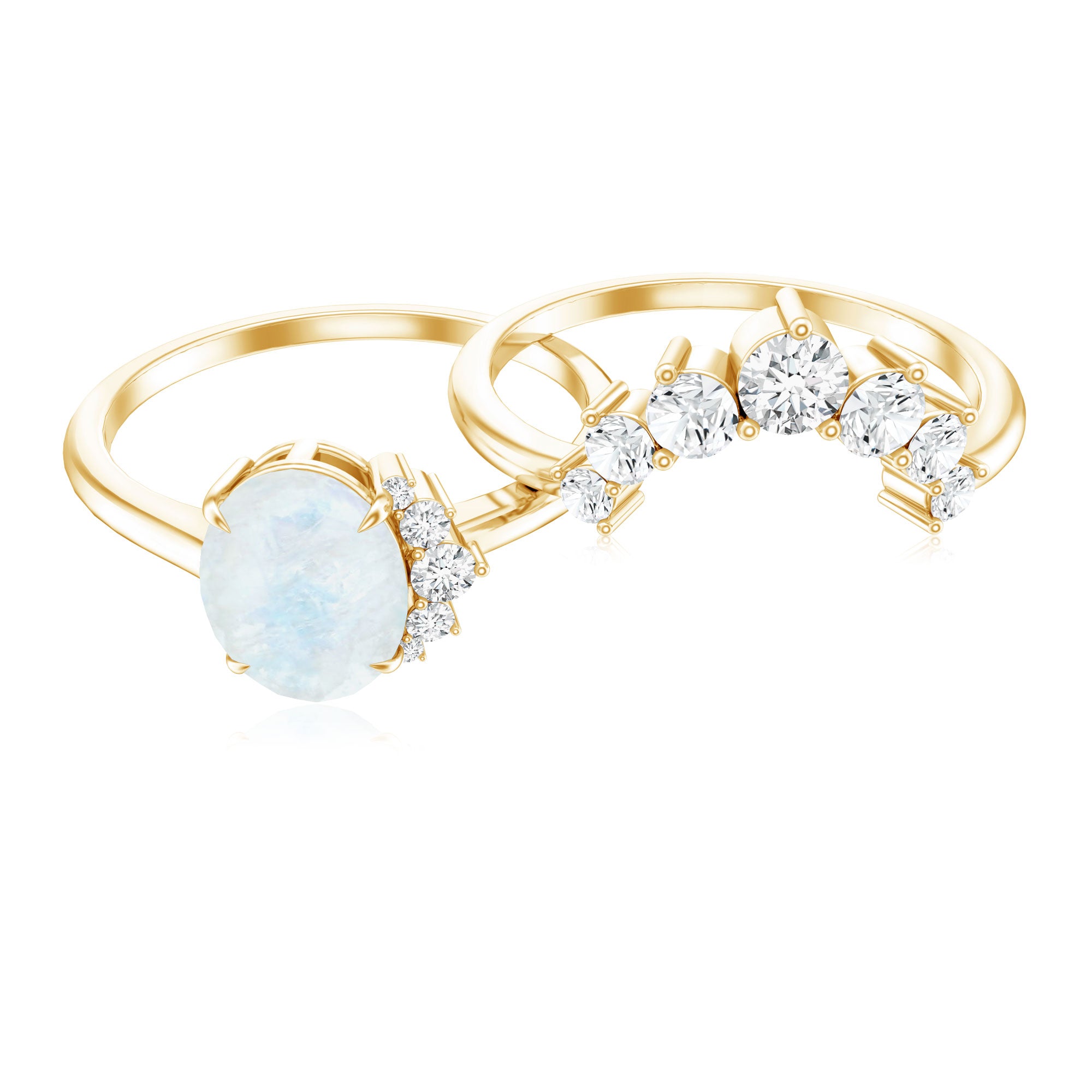 0.6 Carat Oval Moonstone and Diamond Engagement Ring Set AAA - Rosec Jewels