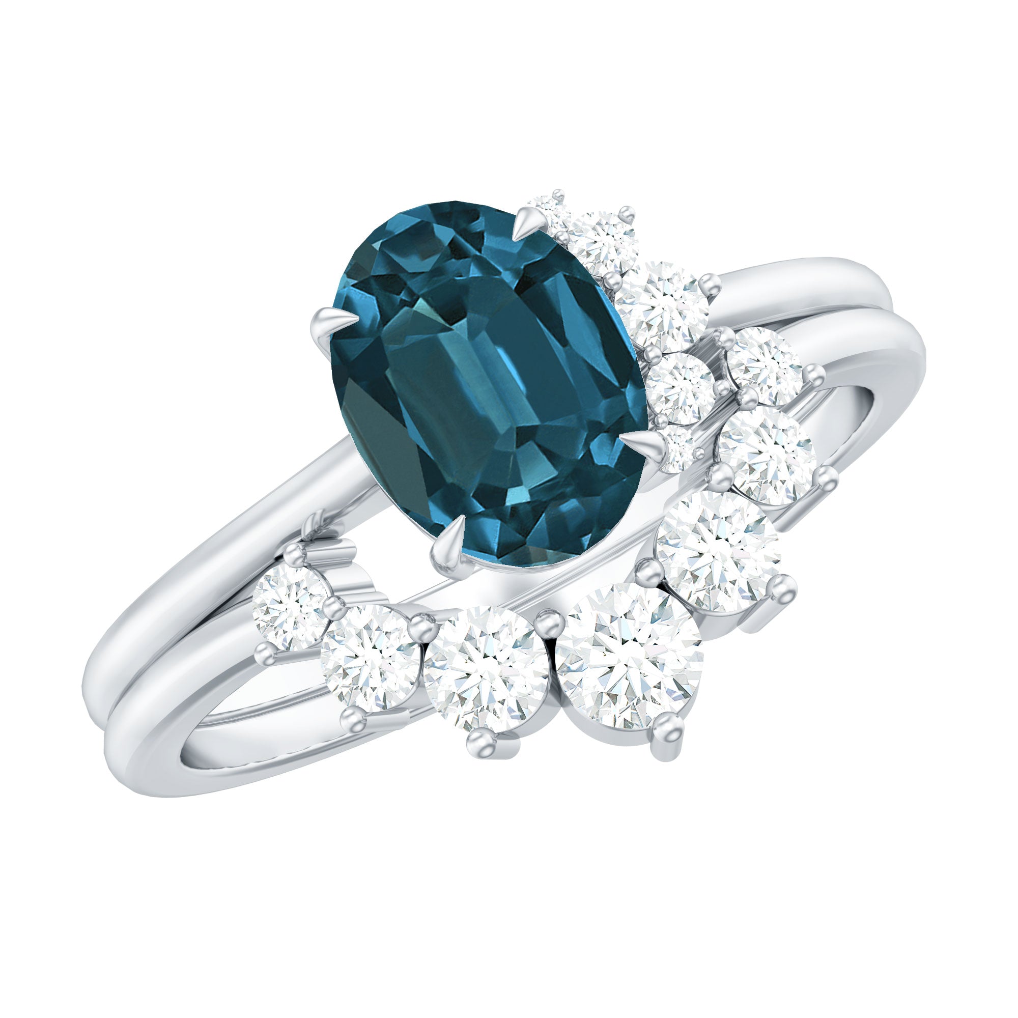Oval London Blue Topaz and Diamond Designer Ring Set