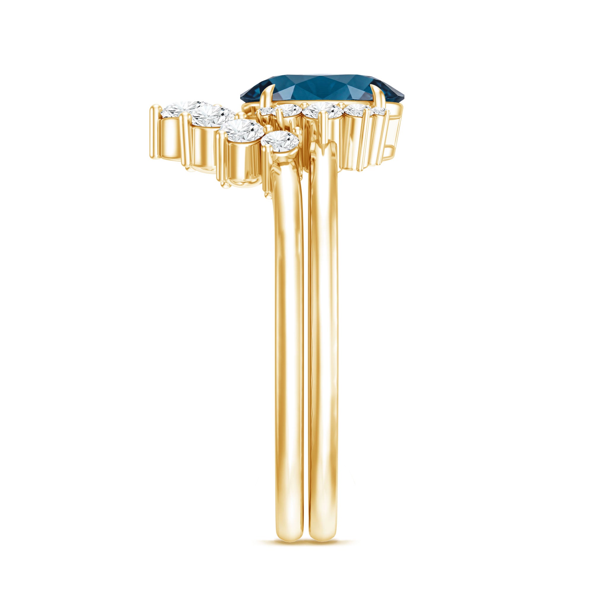 Oval London Blue Topaz and Diamond Designer Ring Set AAA - Rosec Jewels