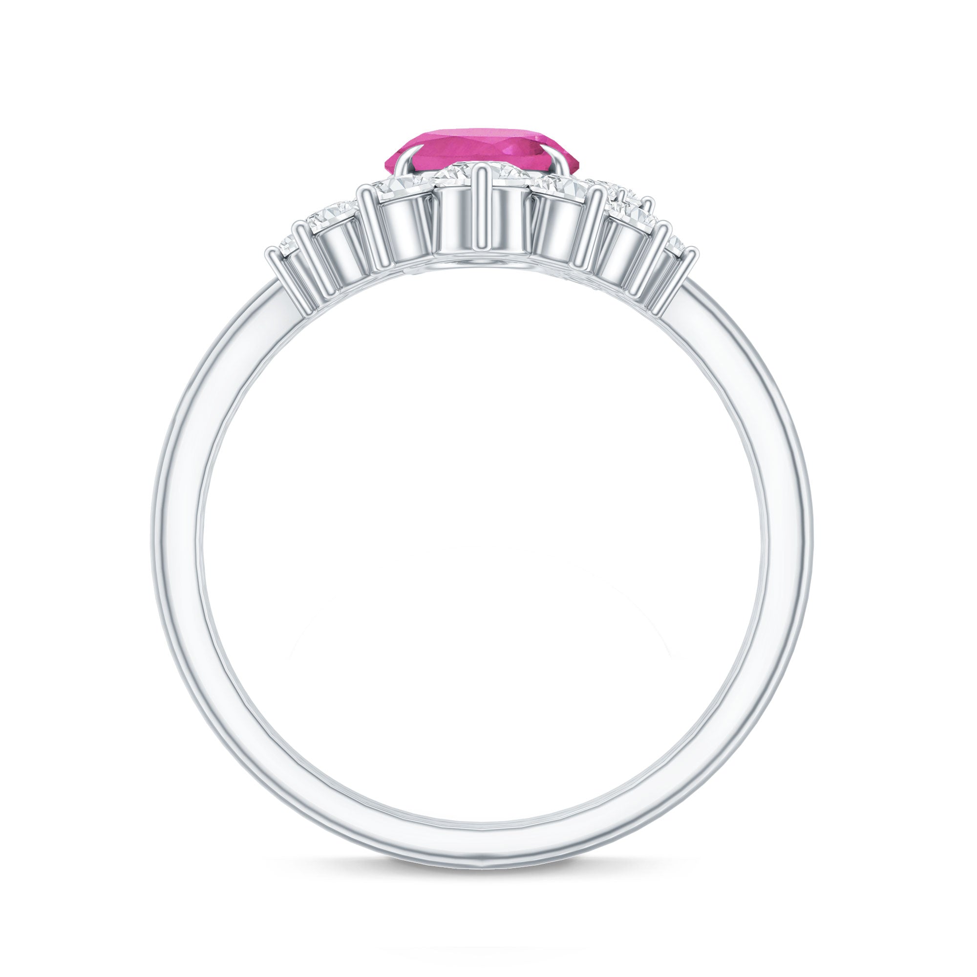 1 Carat Oval Pink Tourmaline and Diamond Wedding Ring Set AAA - Rosec Jewels