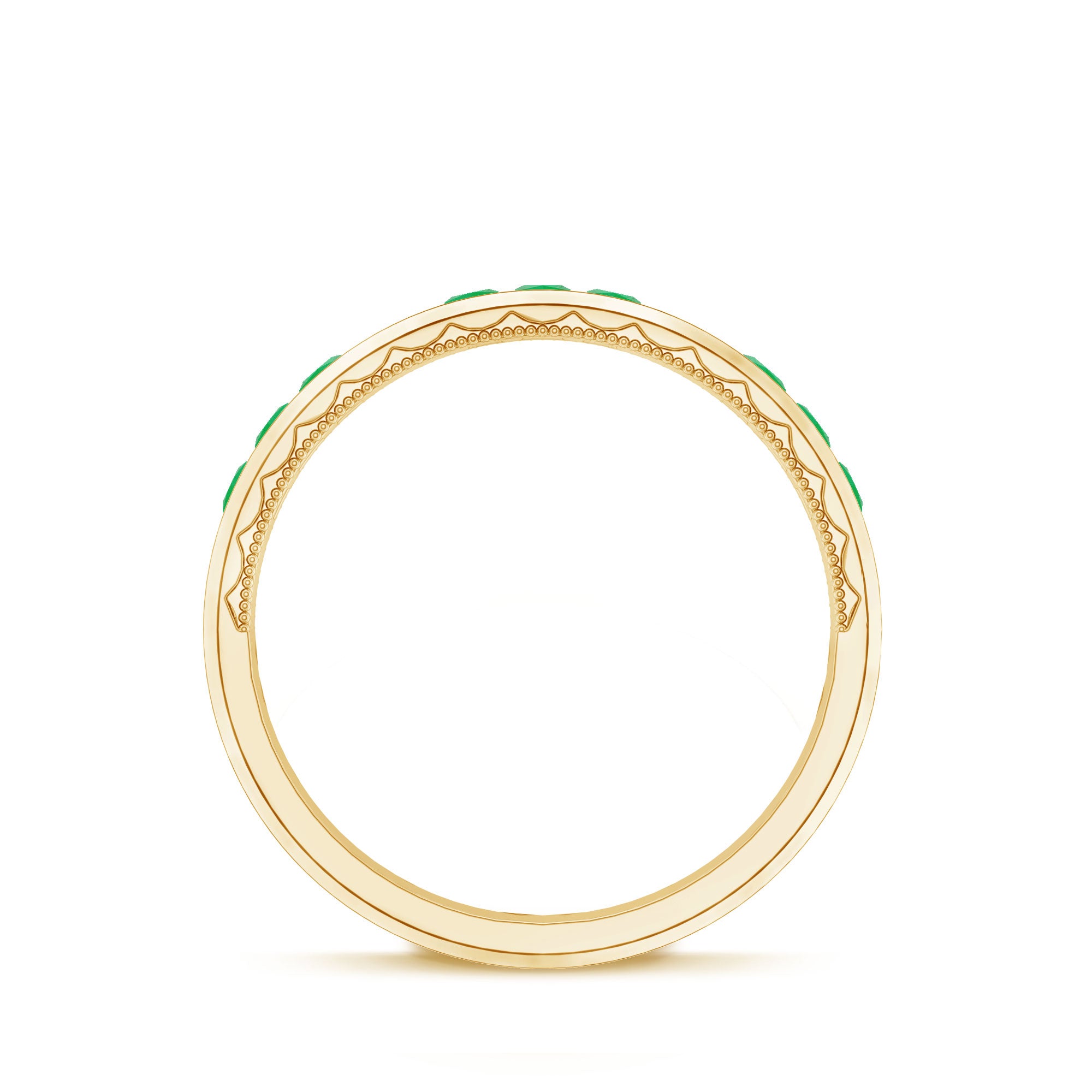 Princess Cut Emerald Mens Wedding Band in Channel Setting AAA - Rosec Jewels