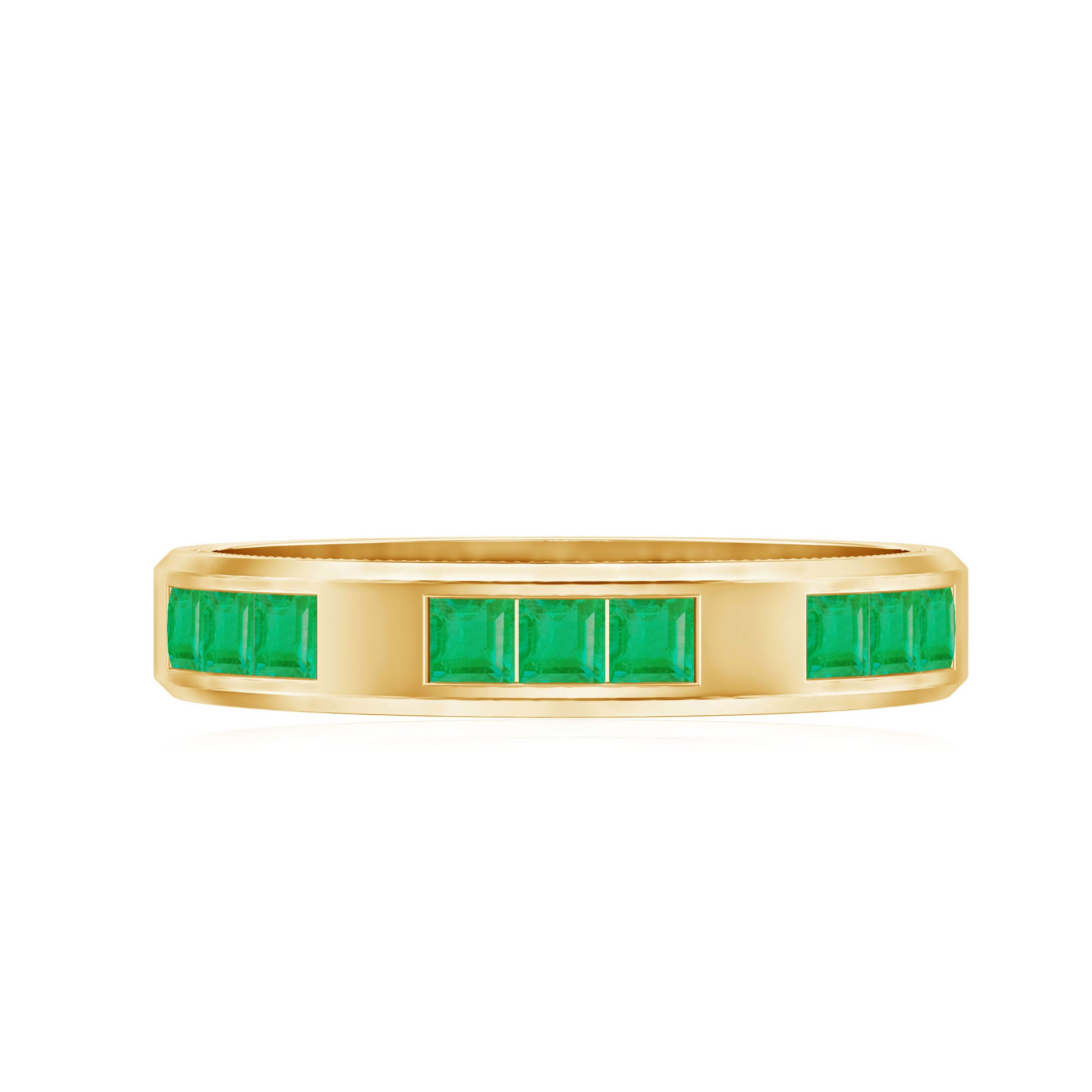 Princess Cut Emerald Mens Wedding Band in Channel Setting AAA - Rosec Jewels
