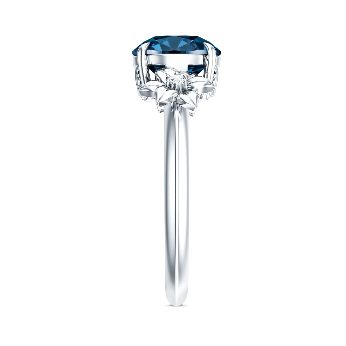 2 Carat Round London Blue Topaz Solitaire Floral Engagement Ring AAA - Rosec Jewels