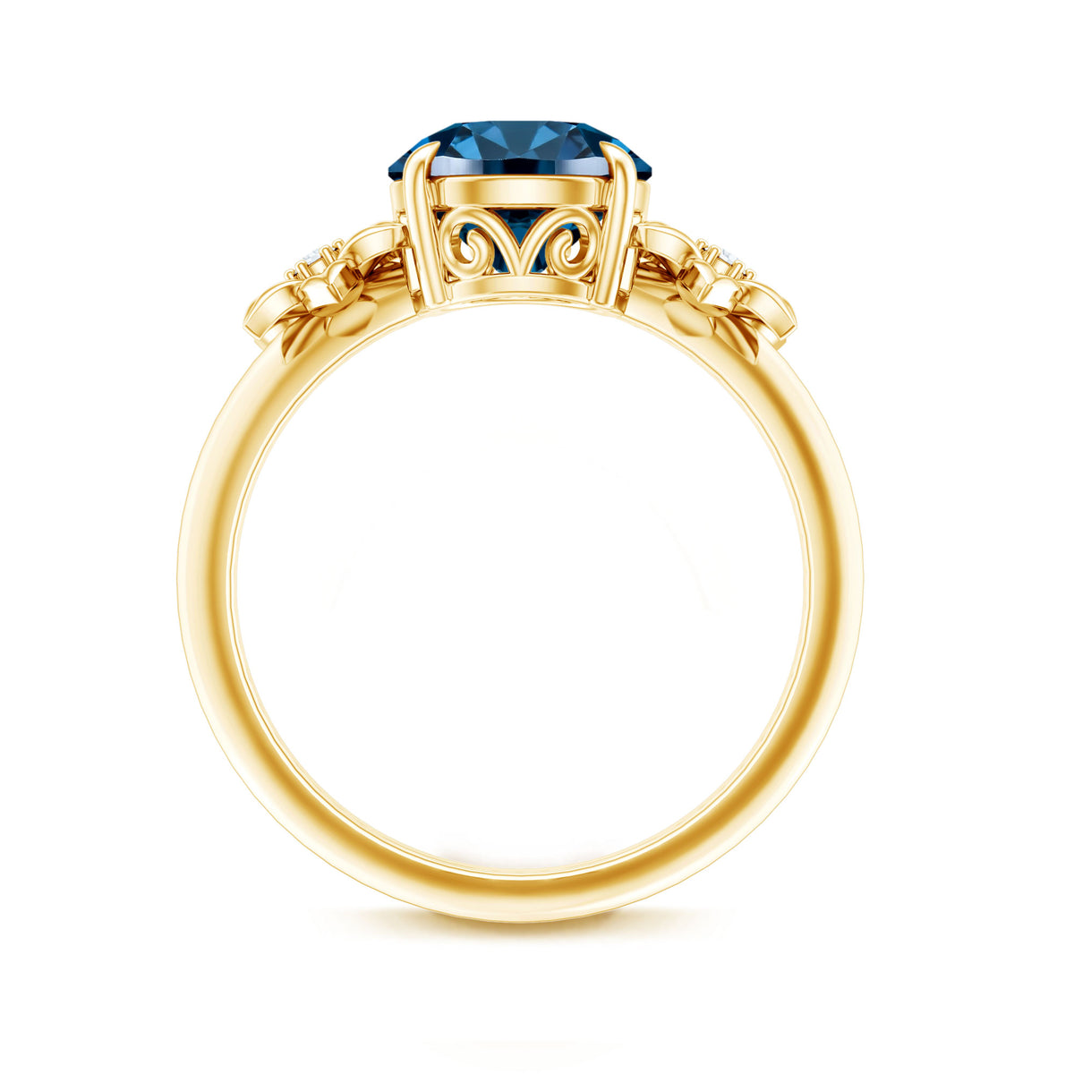 2 Carat Round London Blue Topaz Solitaire Floral Engagement Ring AAA - Rosec Jewels