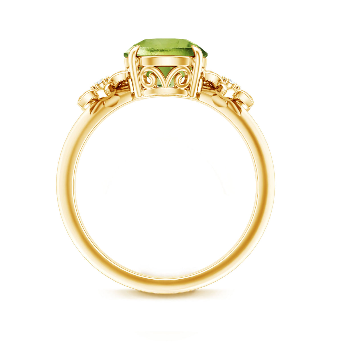 Natural 2 Carat Peridot Flower Engagement Ring with Diamond AAA - Rosec Jewels