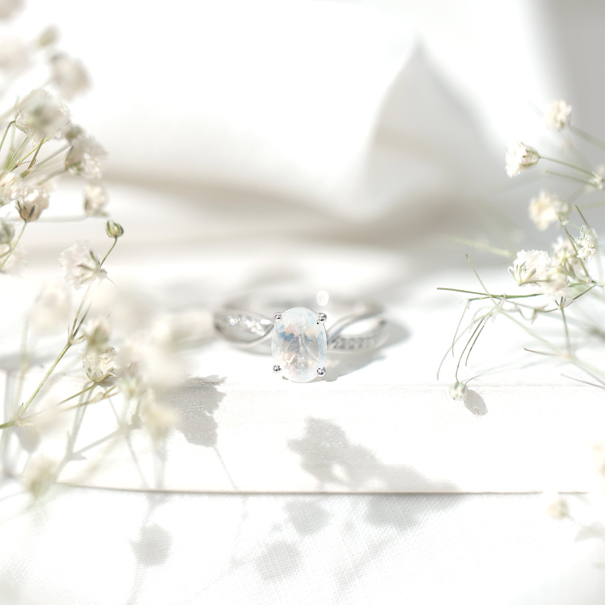 Oval Moonstone Infinity Engagement Ring with Diamond AAA - Rosec Jewels