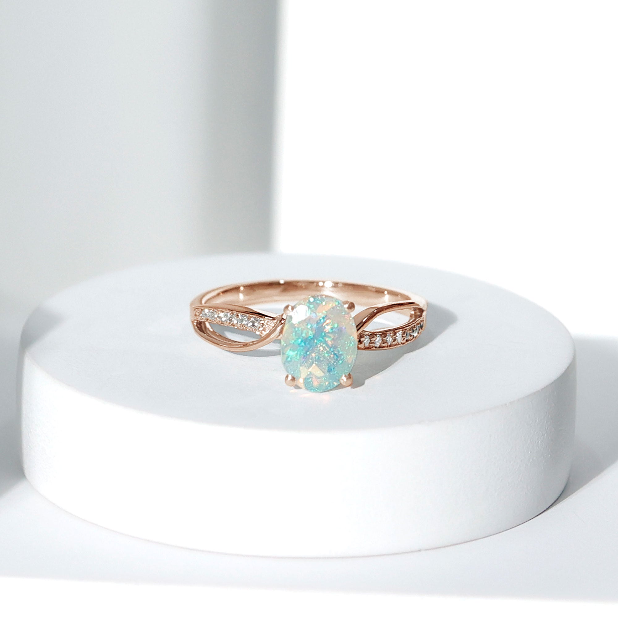 Natural 1.2 Carat Oval Opalescent Diamond Engagement Ring with Split Shank AAA - Rosec Jewels