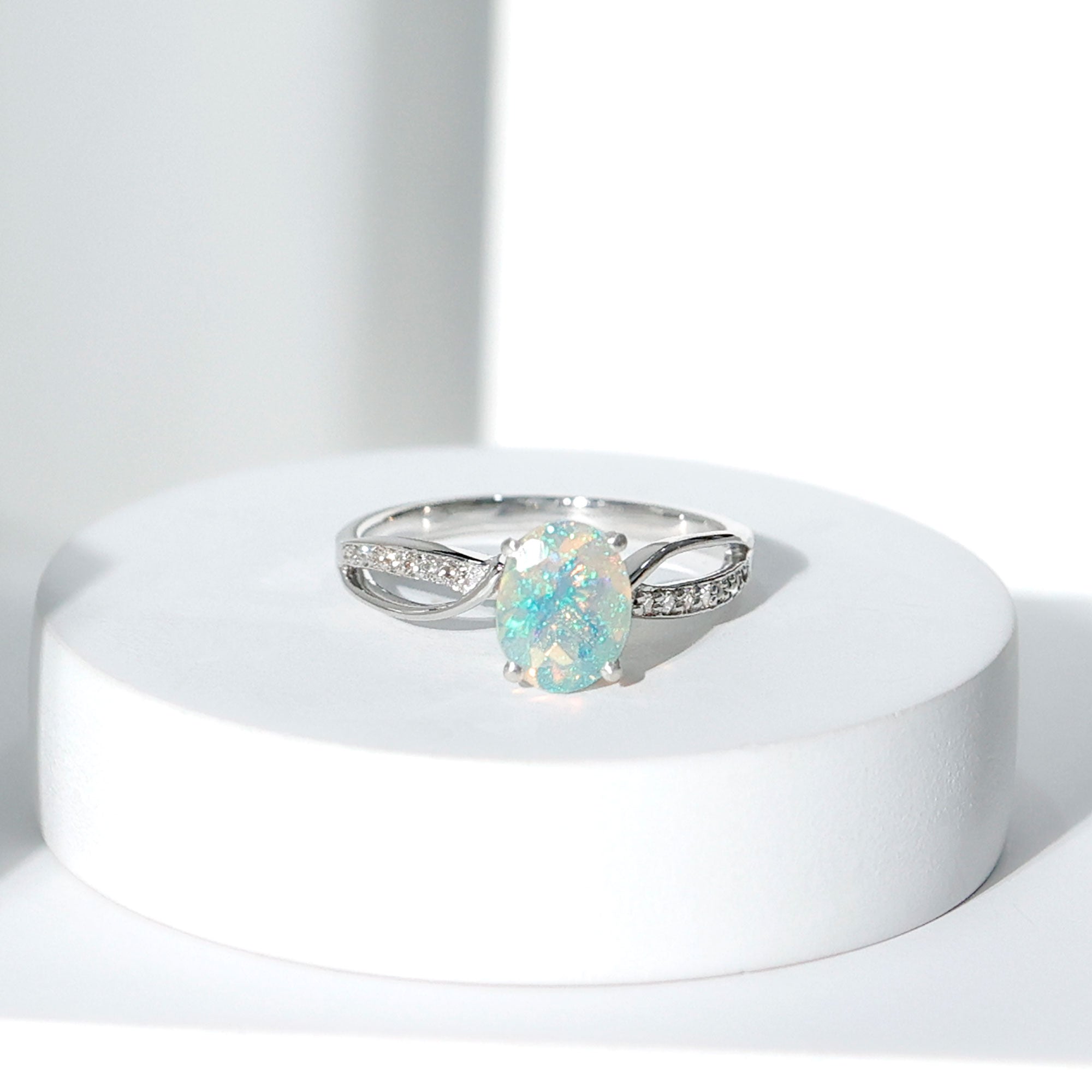 Natural 1.2 Carat Oval Opalescent Diamond Engagement Ring with Split Shank AAA - Rosec Jewels